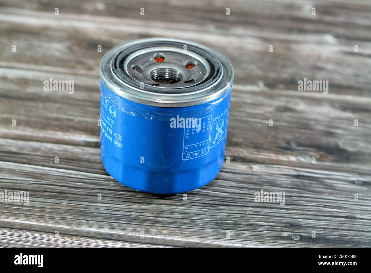 Cairo, Egypt, January 23 2023 KIA and Hyundai Oil Filter for Elantra and Kia Cerato, engine's