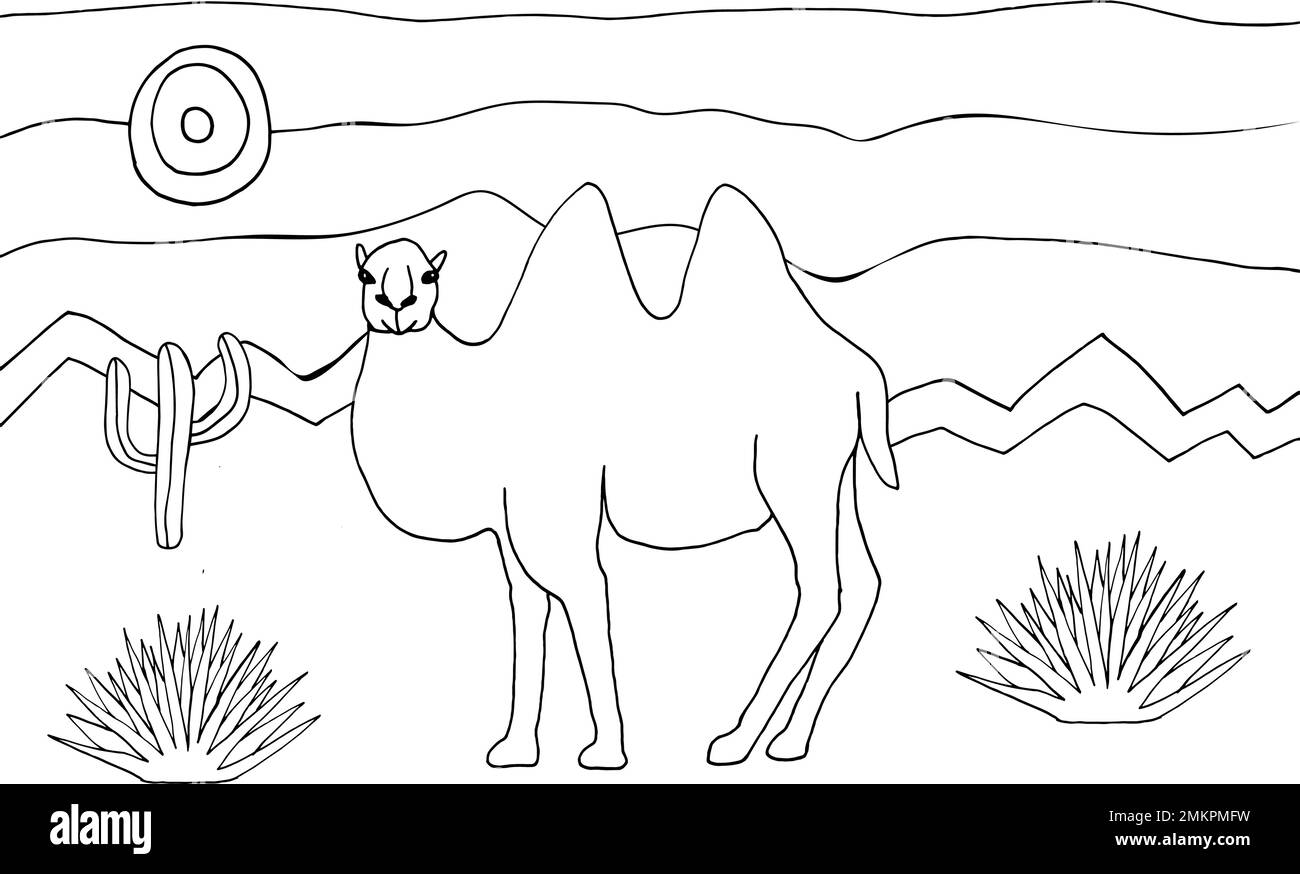 Coloring page with desert landscape Stock Vector