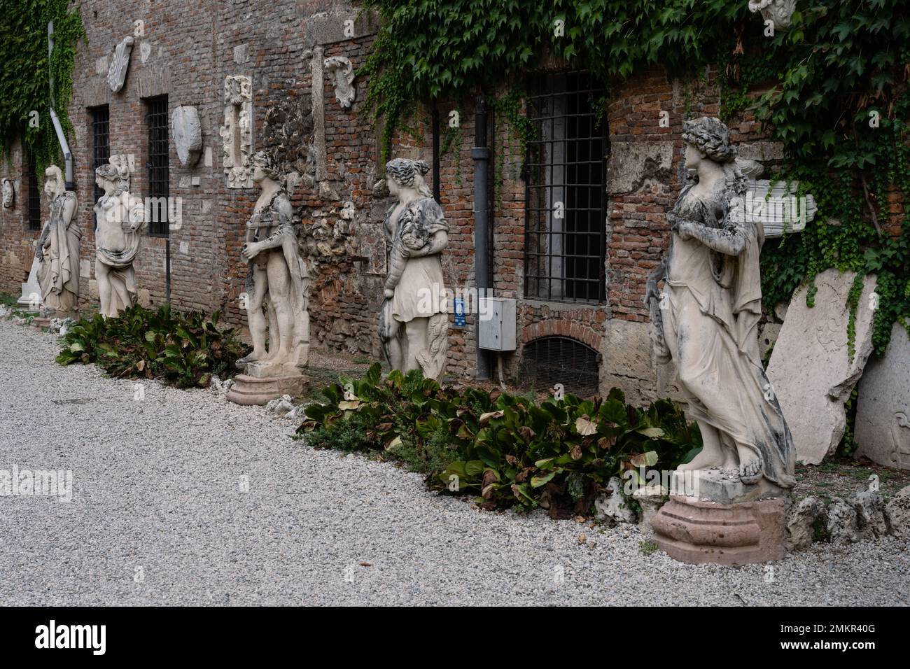 Statues of Muses in the Courtyard Garden of the Olympic Theater or Teatro Olimpico in Vicenza, Italy Stock Photo