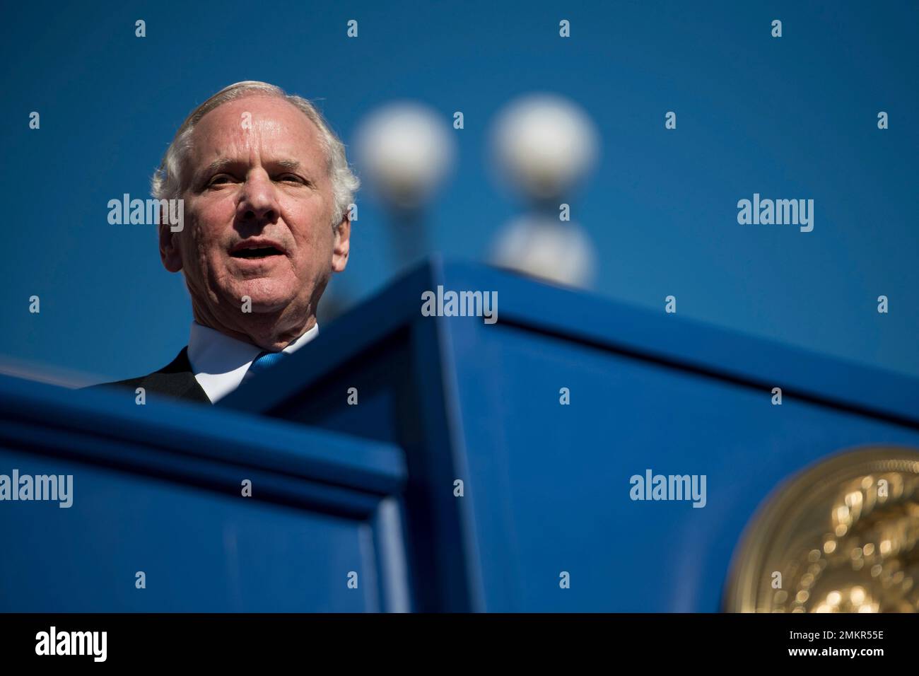 South Carolina Governor Henry McMaster addresses the crowd after being