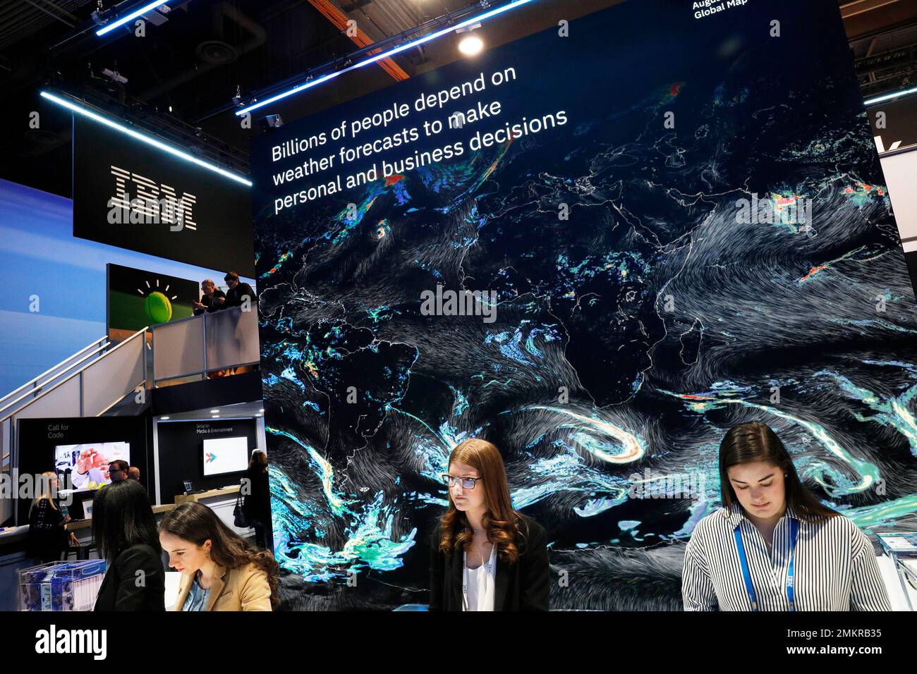 A monitor advertises a new global forecasting system at the IBM booth ...