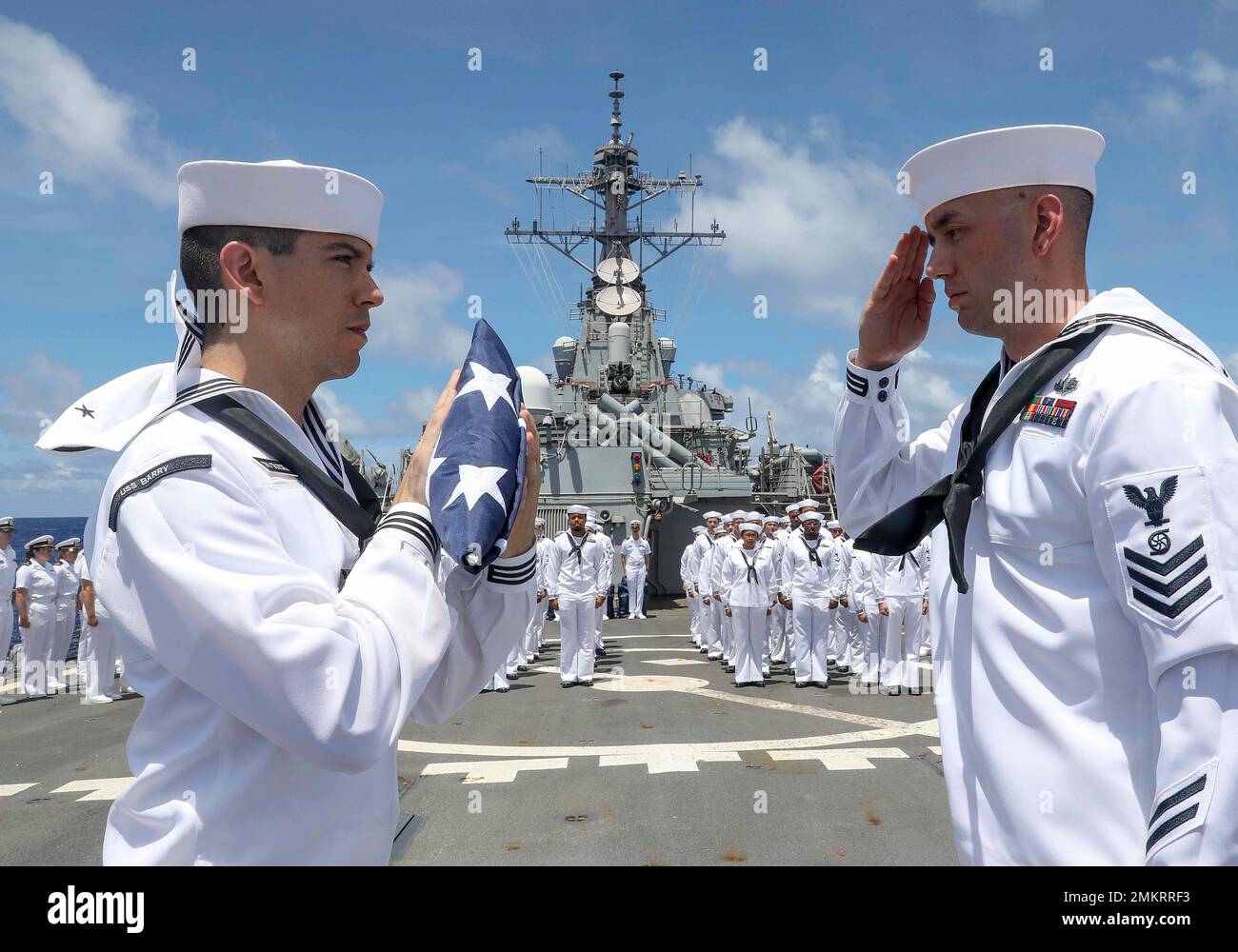 PHILIPPINE SEA (Sept. 11, 2022) Yeoman 1st Class Matthew Rodriguez (left), from St. Louis, and