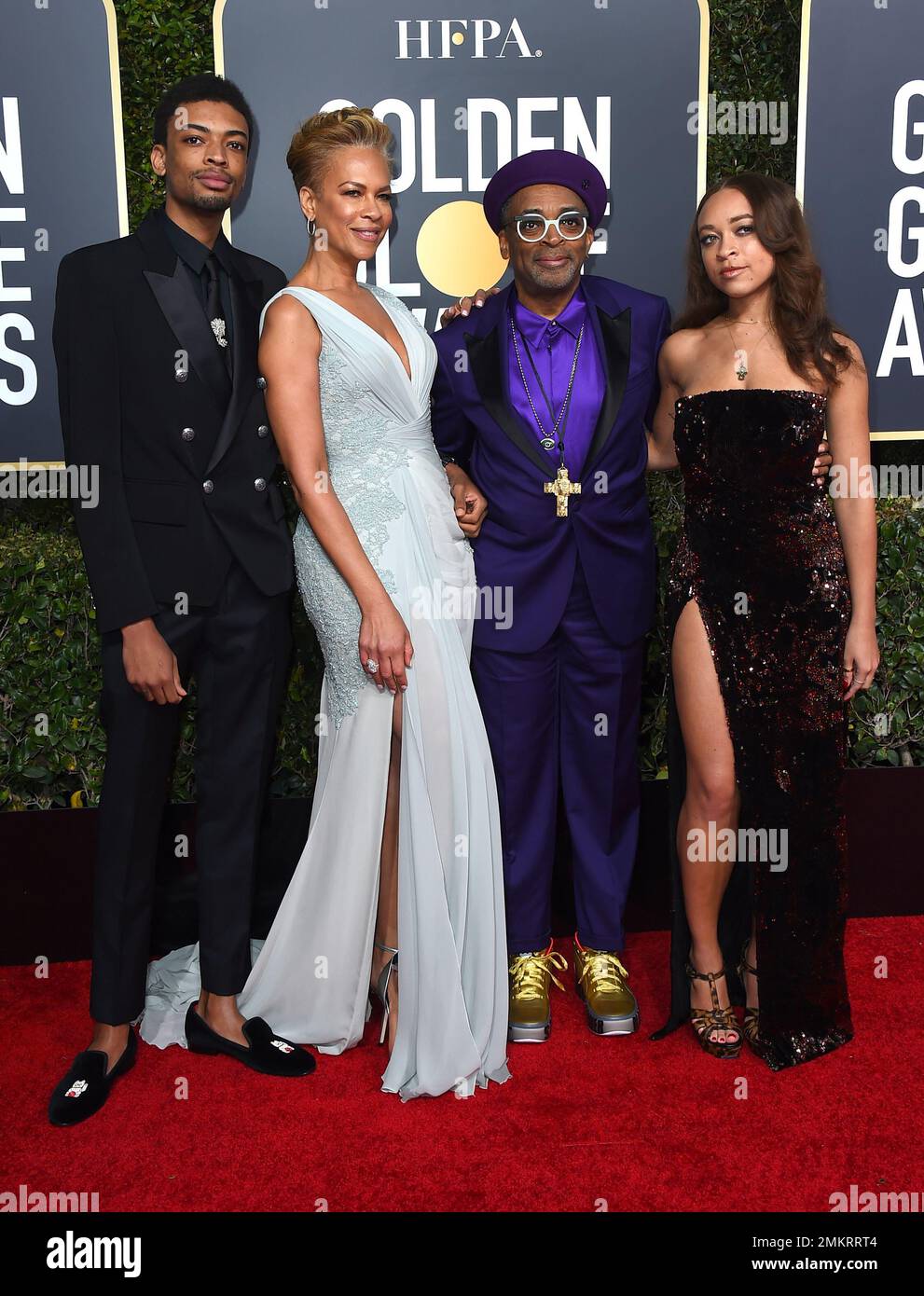 Spike Lee, second right, and from left, son Jackson Lee, wife Tonya Lewis  Lee and daughter Satchel Lee arrive at the 76th annual Golden Globe Awards  at the Beverly Hilton Hotel on