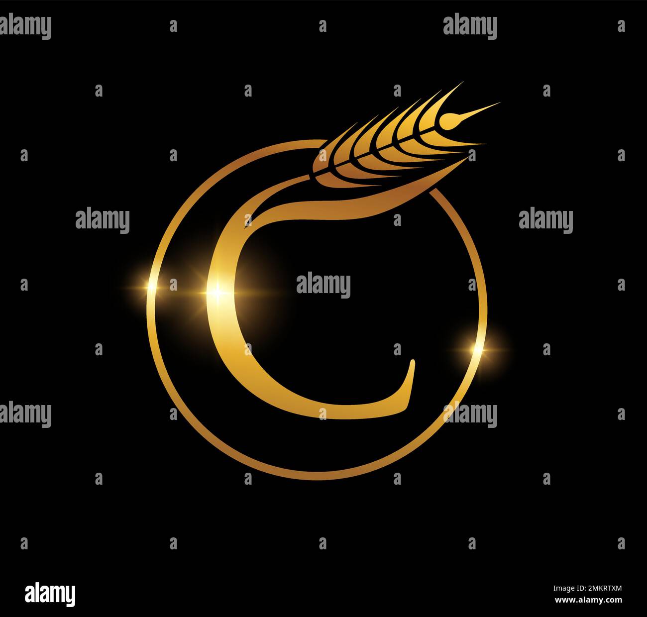 A vector illustration of Golden Wheat Grain Monogram Initial Letter C ...