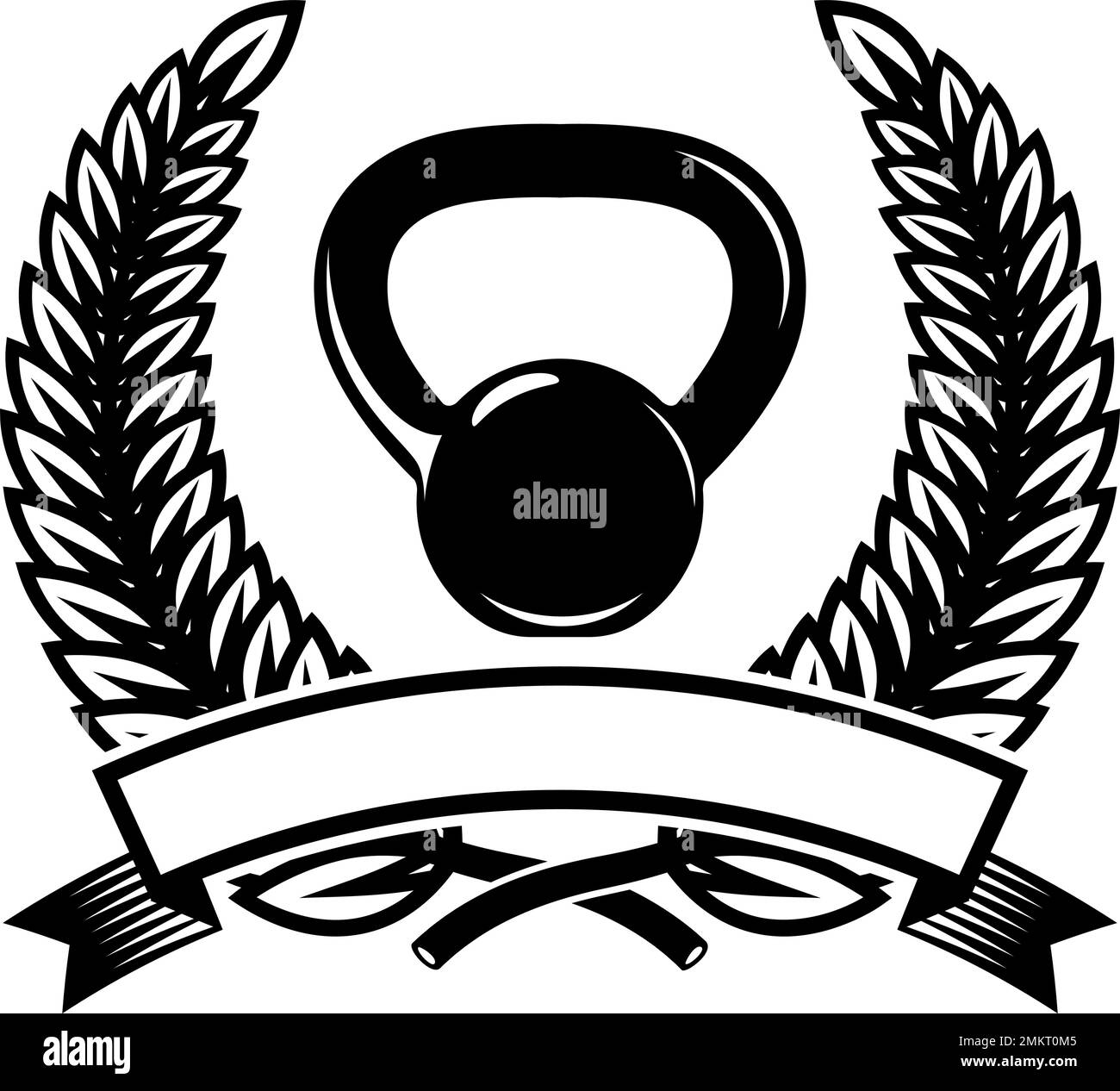 Emblem template with kettlebells and wreath. Design element for logo