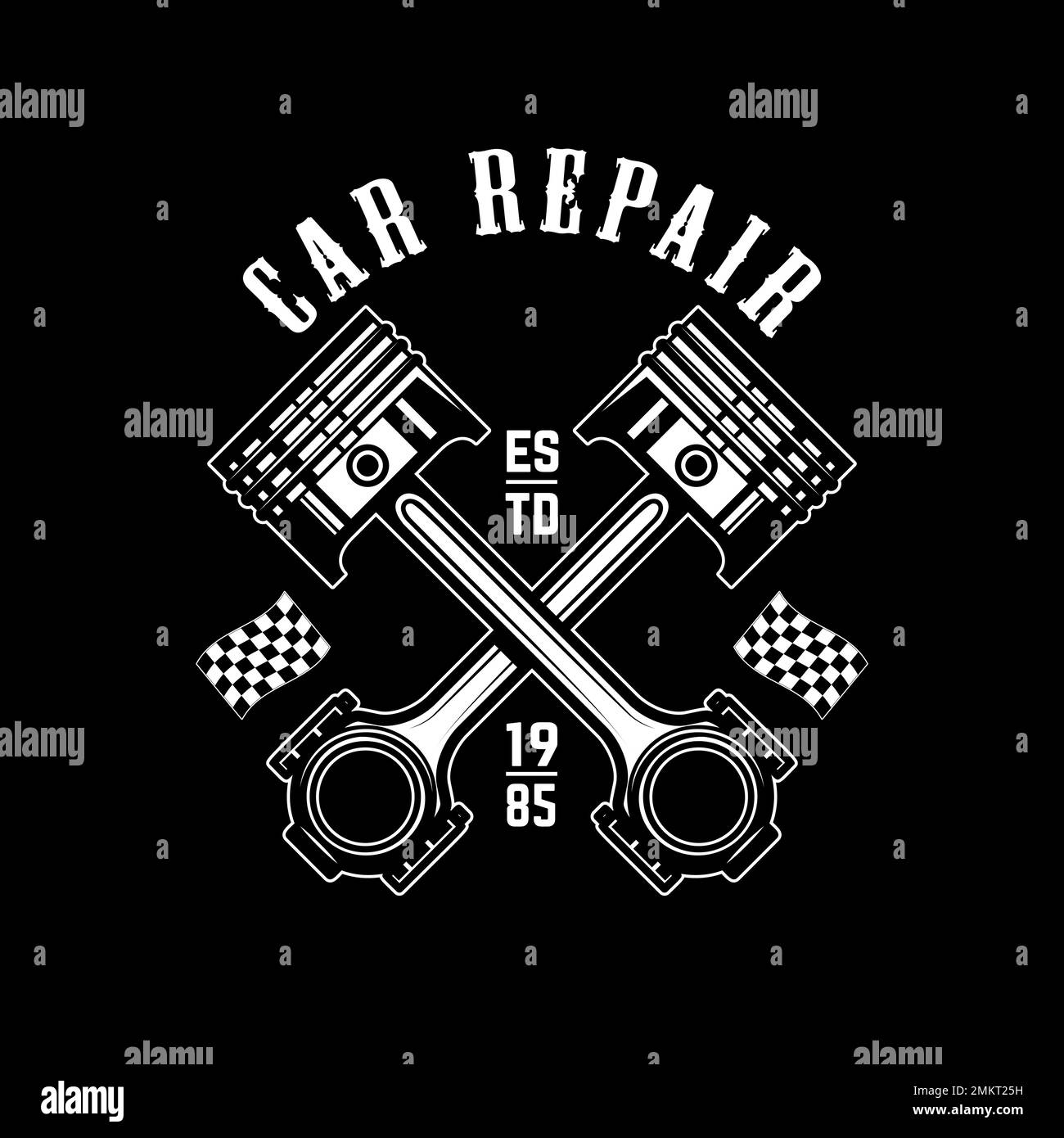 Emblem template with crossed car pistons. Design element for logo