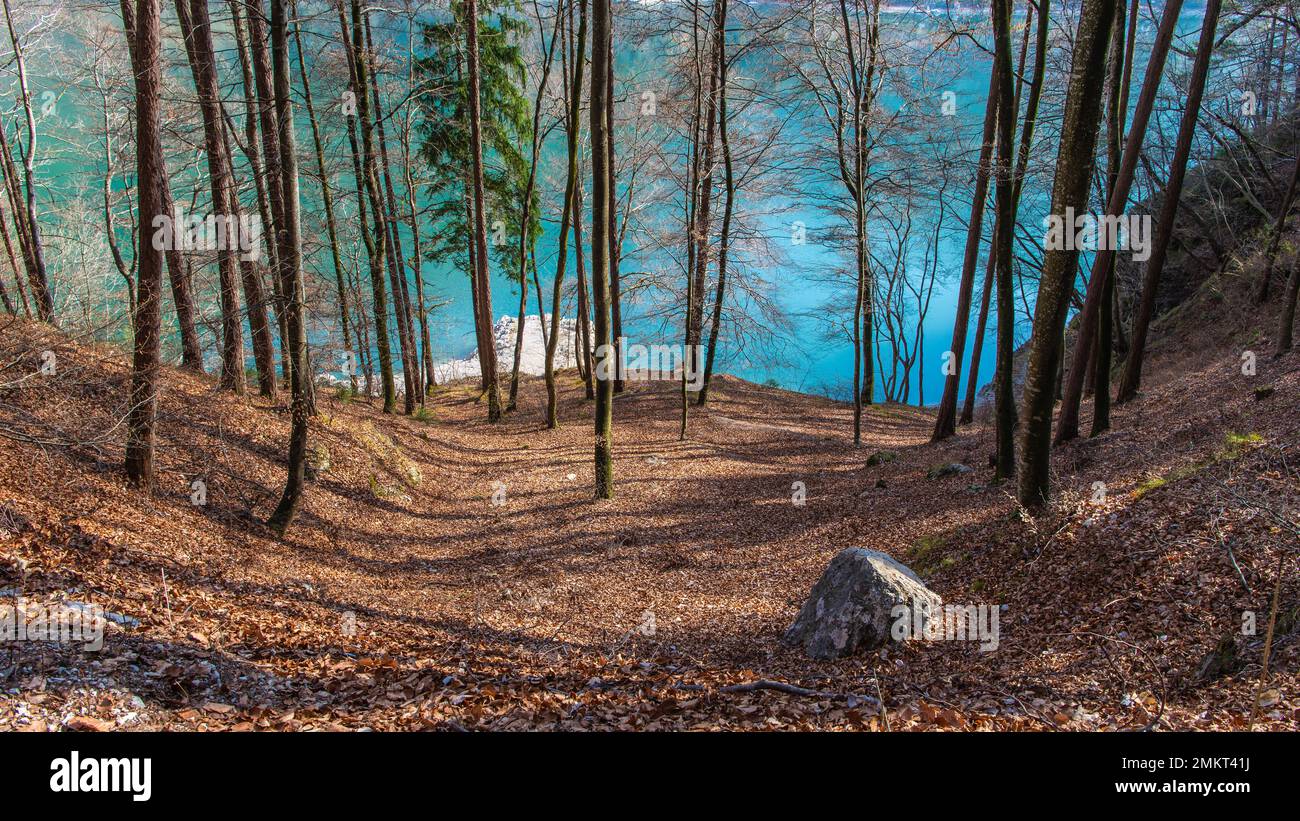Glimpse of nature surrounding the beautiful Lake Ledro in spring season - Trentino Alto Adige,northern Italy, Europe Stock Photo
