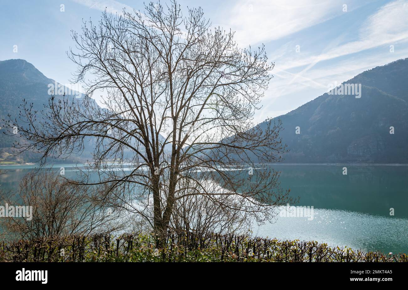 Ledro Lake in Ledro valley. Spring landscape. Trento province, Trentino Alto-Adige, Italy, Europe Stock Photo