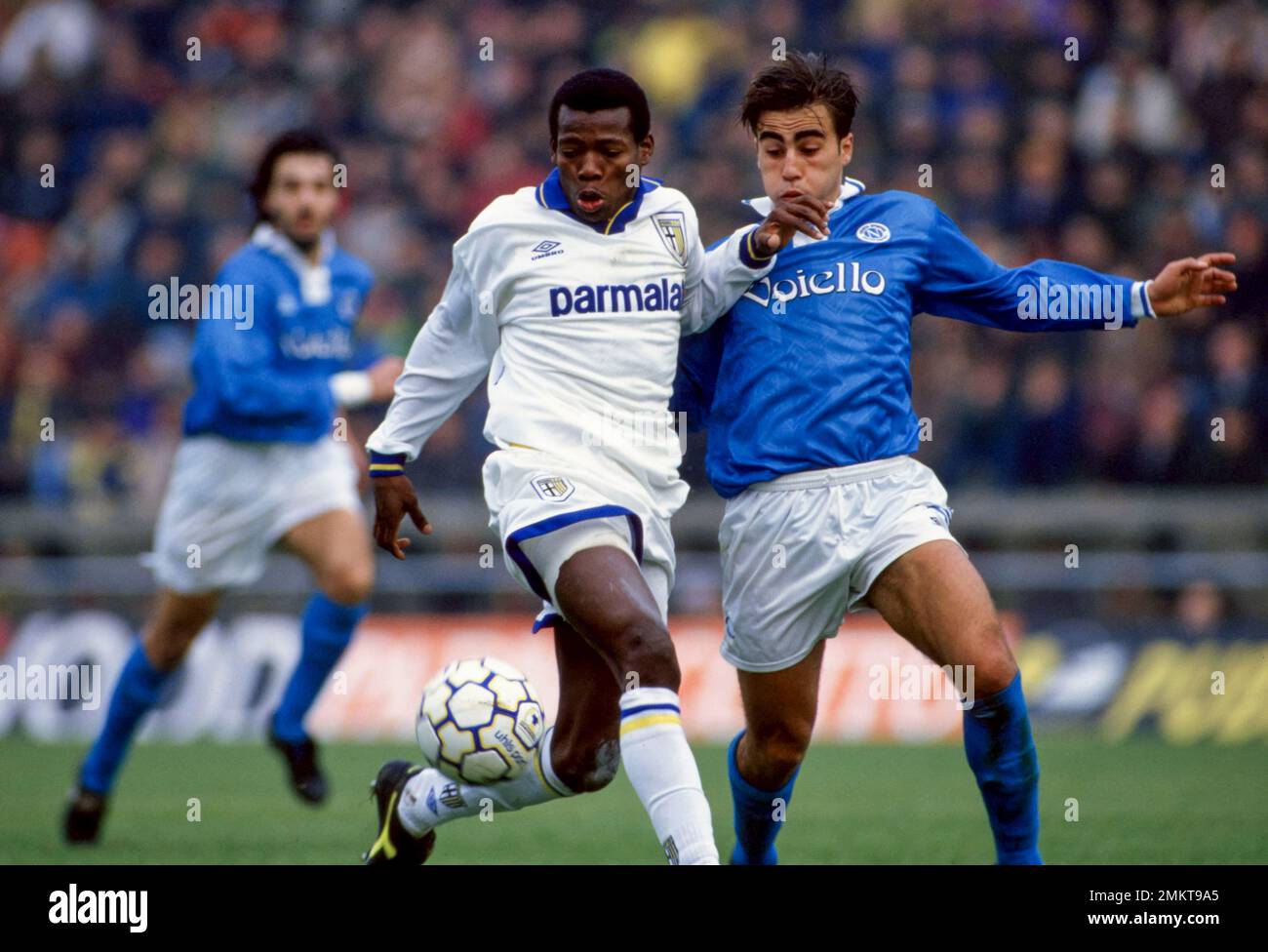 Fabio Cannavaro (Napoli) Faustino Asprilla (Parma) ; December 19; 1993 - Football : Italian championship 1993 1994 ; 16Day ; match between Parma 1-3 Napoli at Ennio Tardini Stadium ; Parma, Italy; ;( photo by aicfoto)(ITALY) [0855] Stock Photo