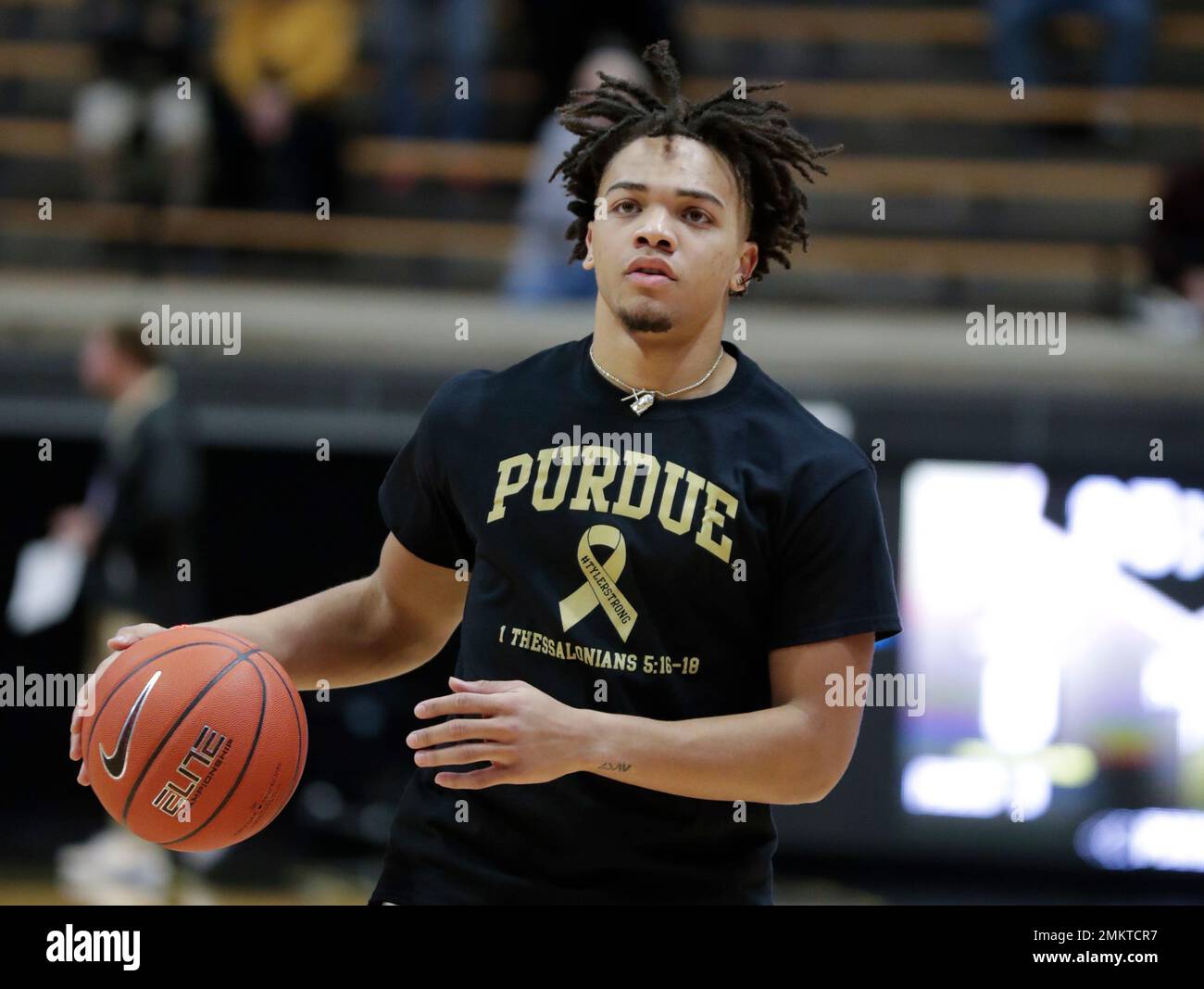 Purdue guard Carsen Edwards 3 wears a shirt honoring Tyler Trent