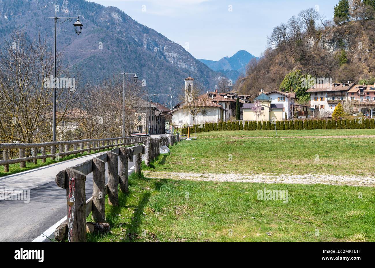 Mezzolago village near Ledro lake in Ledro Valley. Spring landscape. Trento province, Trentino Alto Adige,northern Italy - Europe Stock Photo
