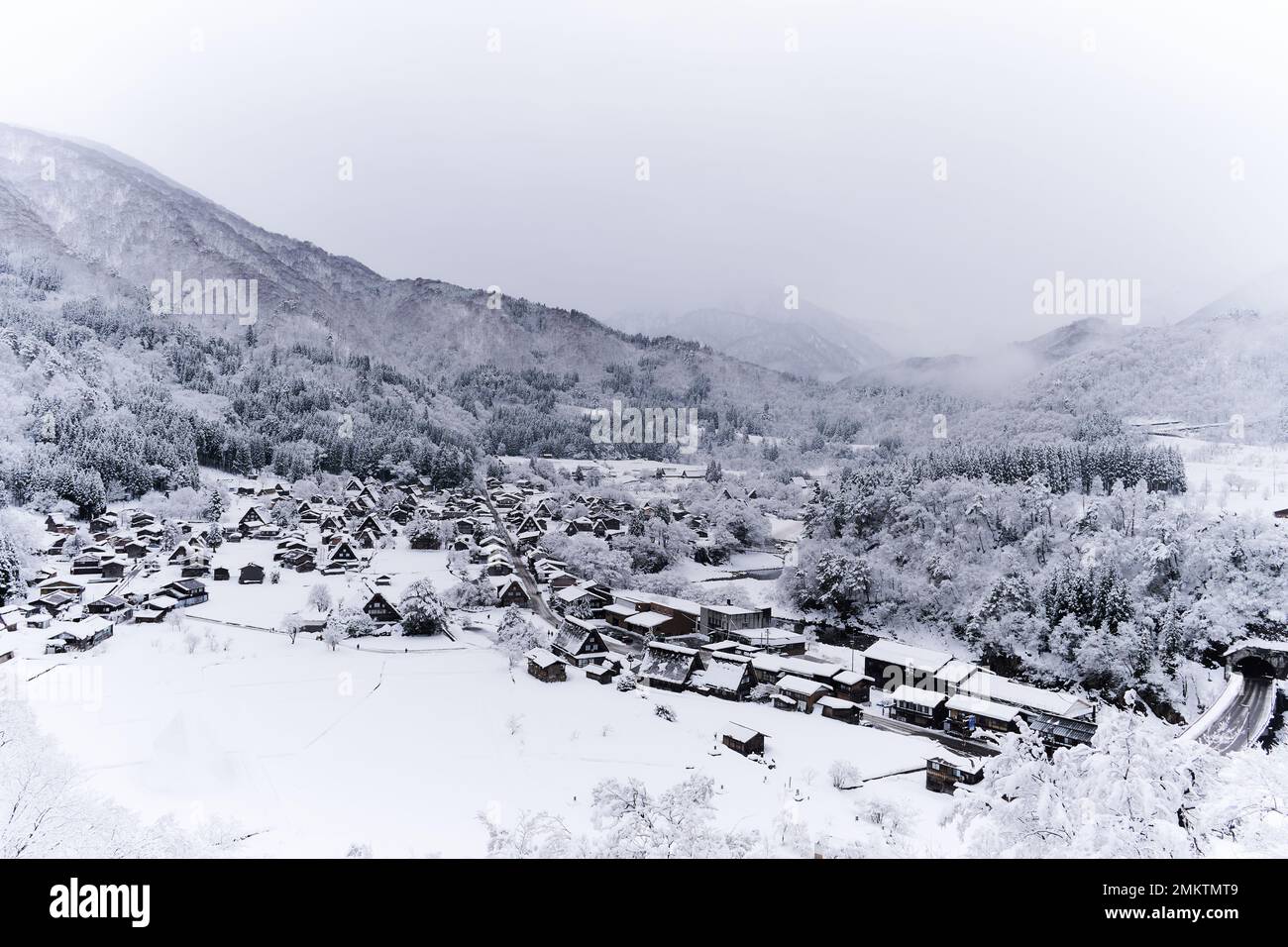 Shirakawa-go Village, Gifu Prefecture, Japan during winter. Stock Photo