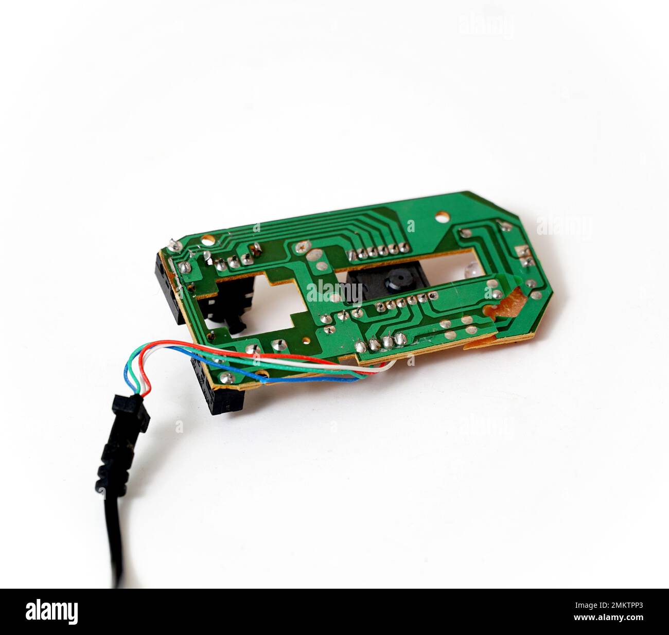 Small electronic device printed circuit board with elements on white
