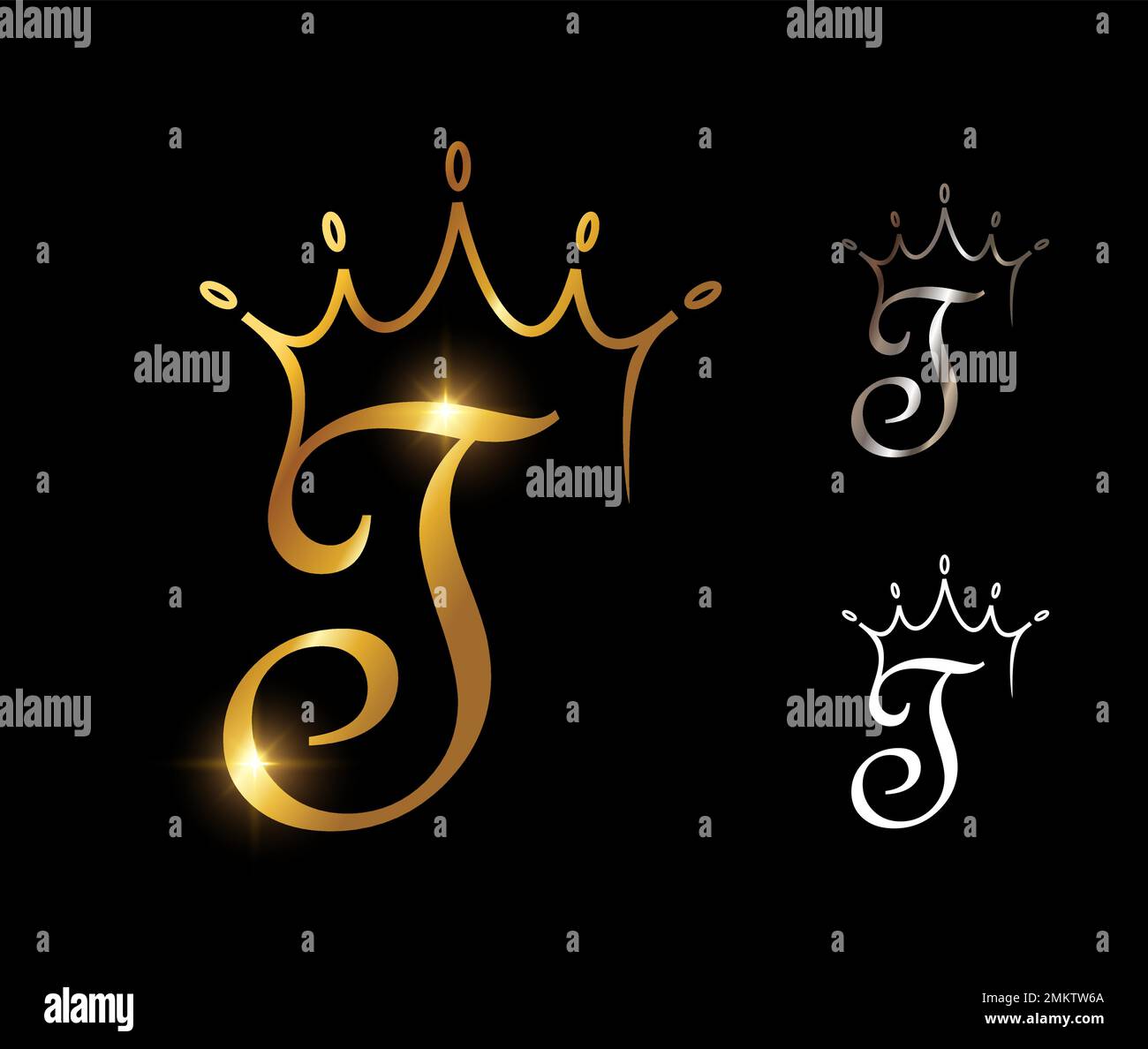 A vector illustration set of Golden Monogram Crown Initial Letter T ...