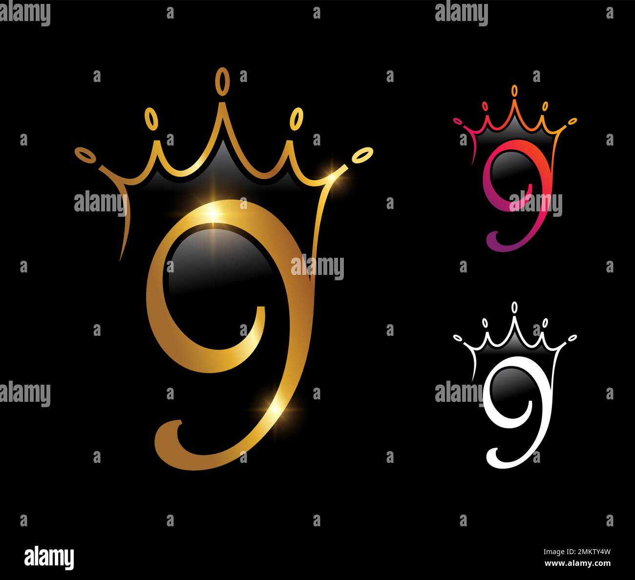 A vector illustration set of Golden Luxury Crown Monogram Number 9 ...