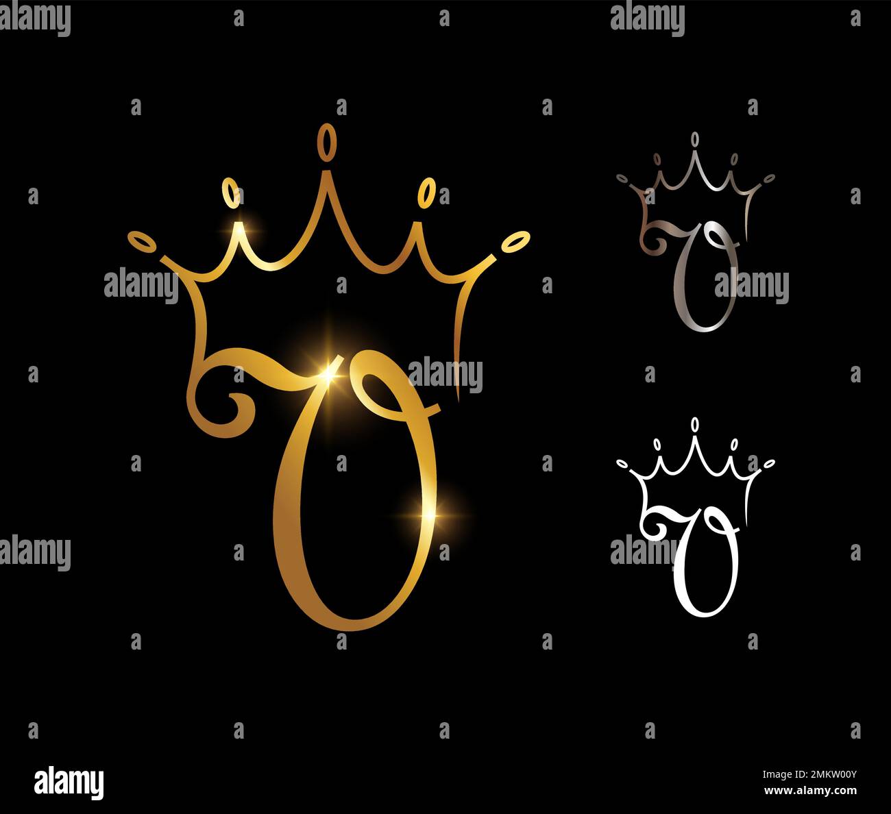 A vector illustration set of Golden Monogram Crown Initial Letter V Stock Vector