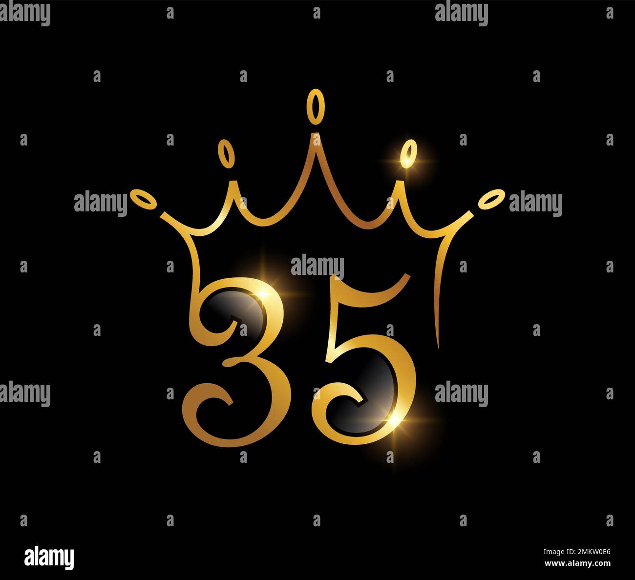 A vector illustration set of Golden Luxury Crown Monogram Number 35 Stock Vector