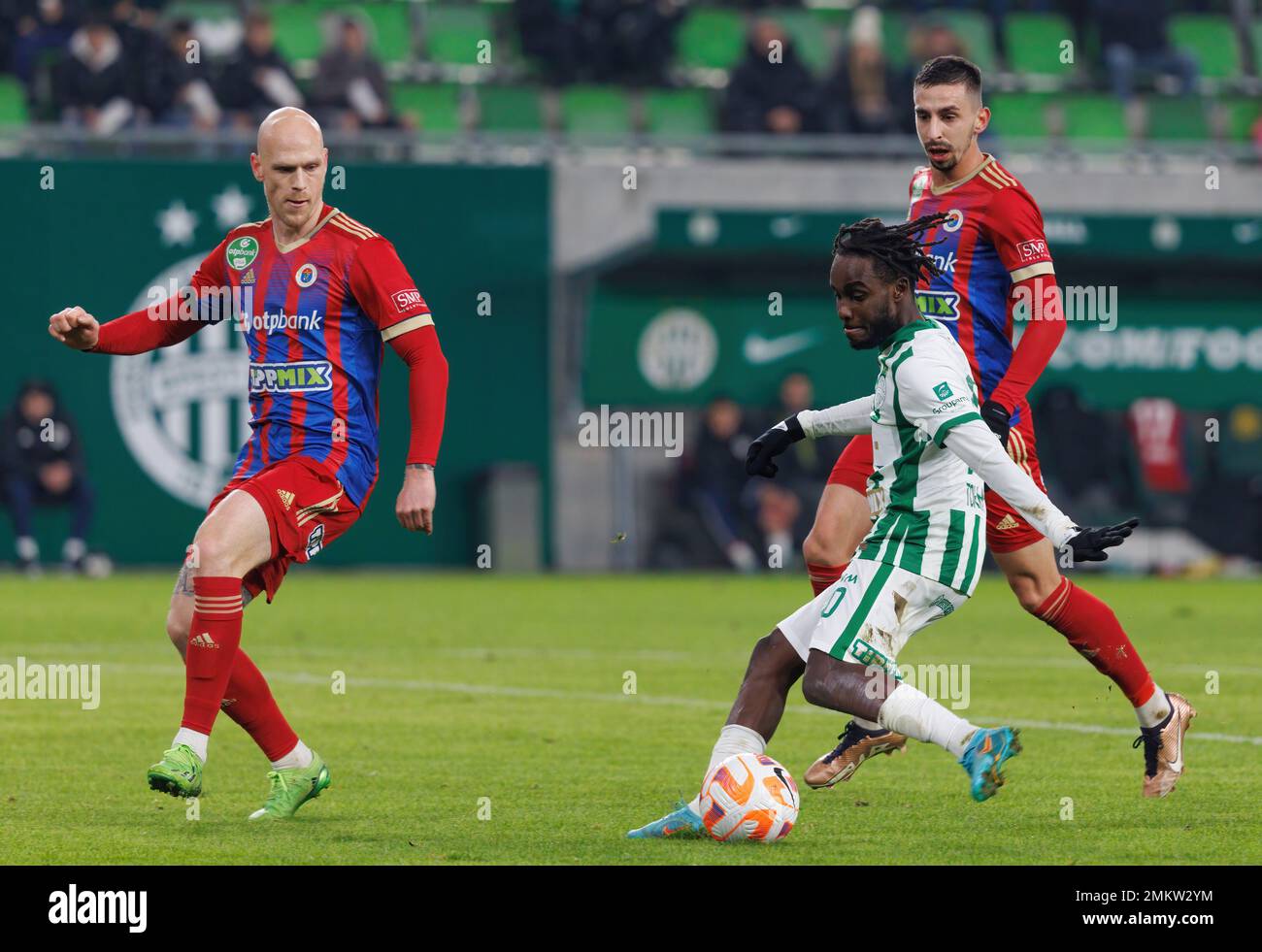 BUDAPEST, HUNGARY - APRIL 2: Myenty Abena of Ferencvarosi TC heads