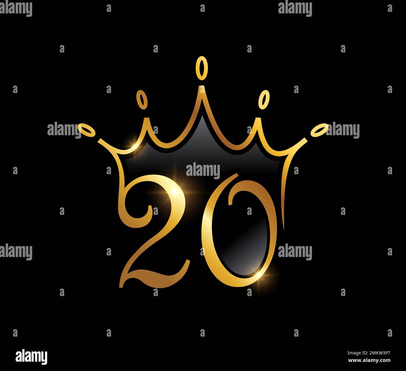 A vector illustration set of Golden Luxury Crown Monogram Number 20 ...