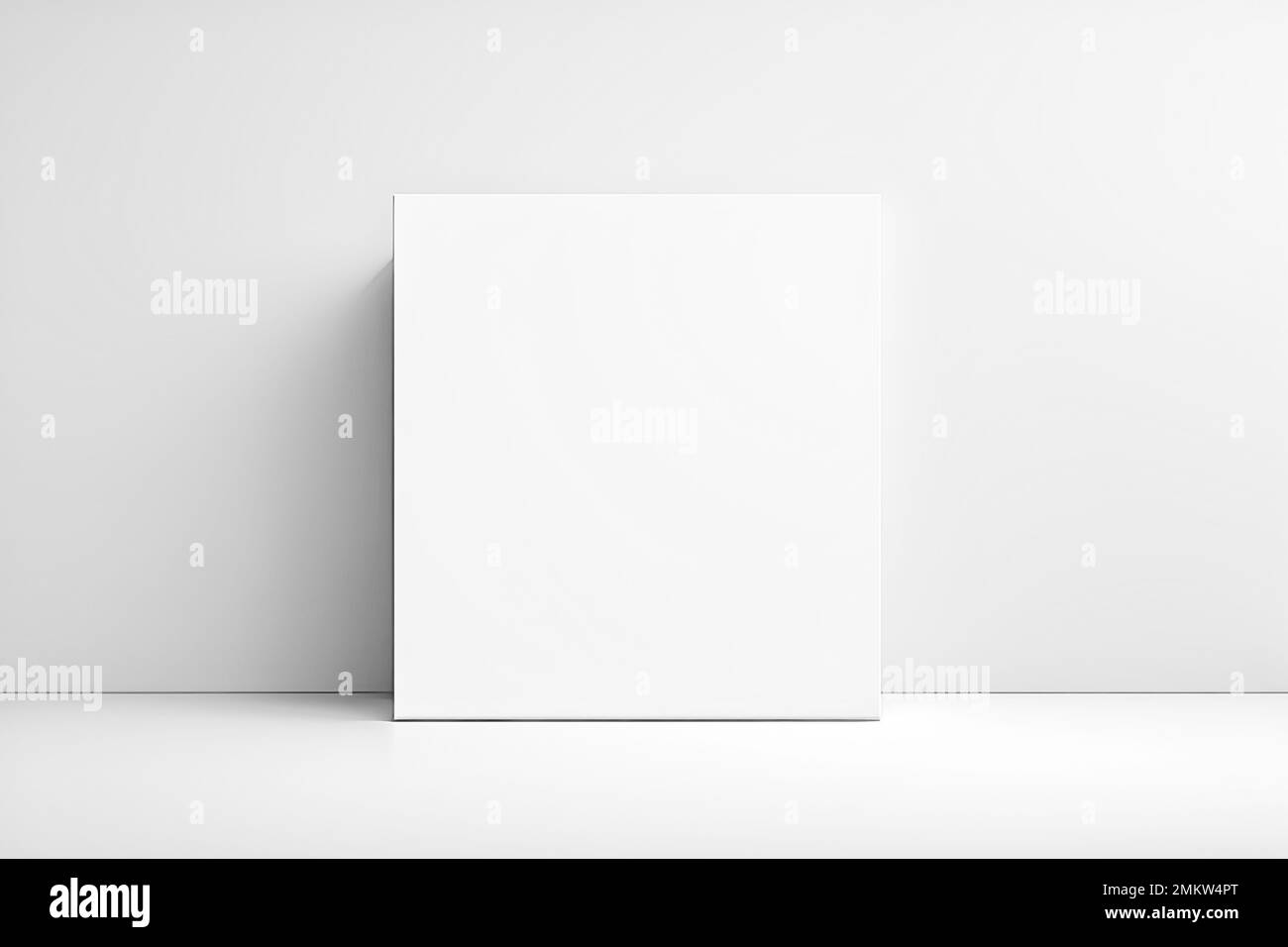 Blank white interior room background ,wall mockup empty white walls corner and white wood floor contemporary ,3D rendering Stock Photo