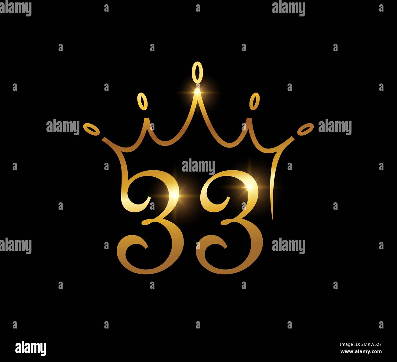 A vector illustration set of Golden Luxury Crown Monogram Number 33 Stock Vector