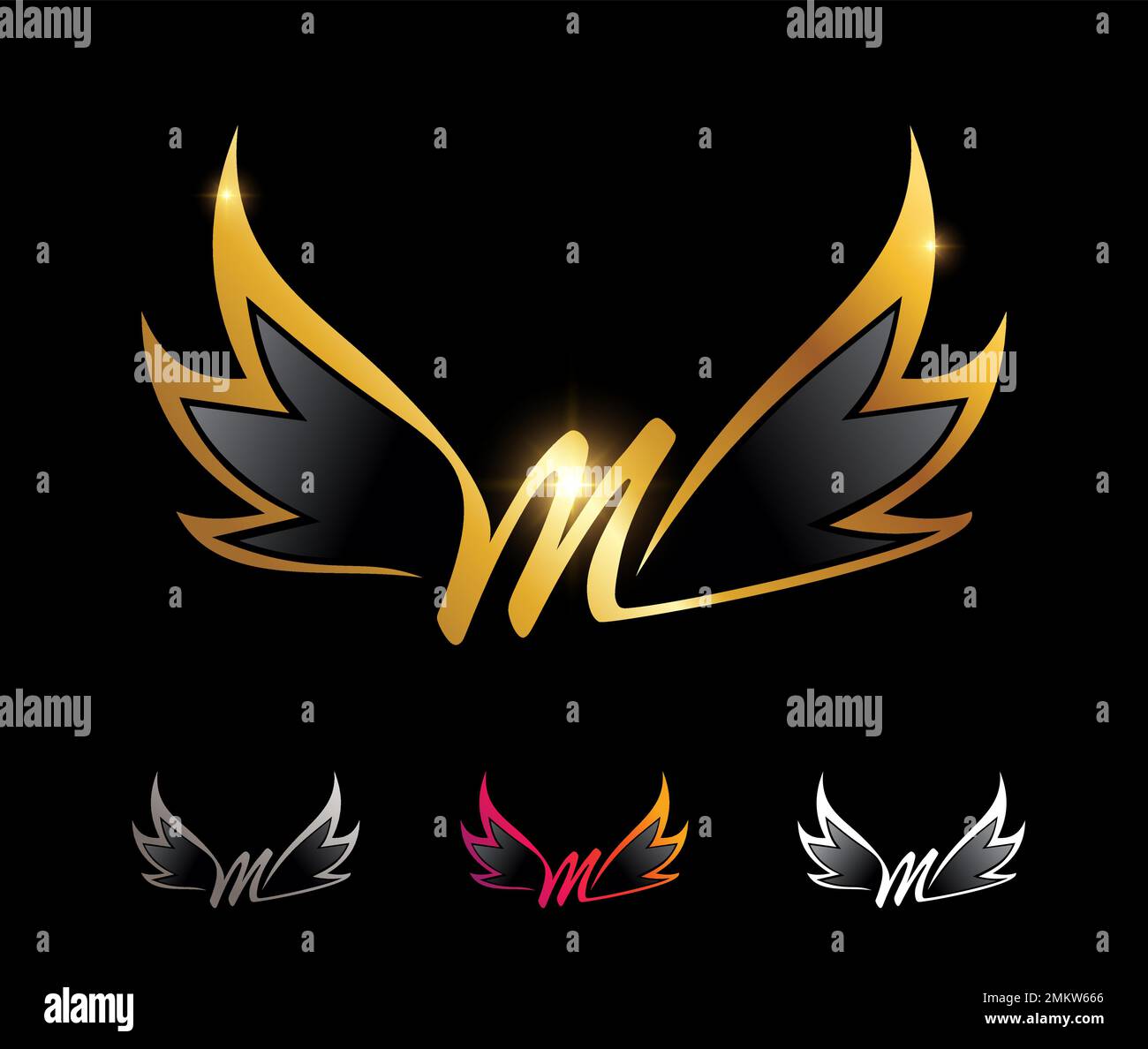 Vector Illustration of Golden Wings Monogram Logo Initial Letter M ...