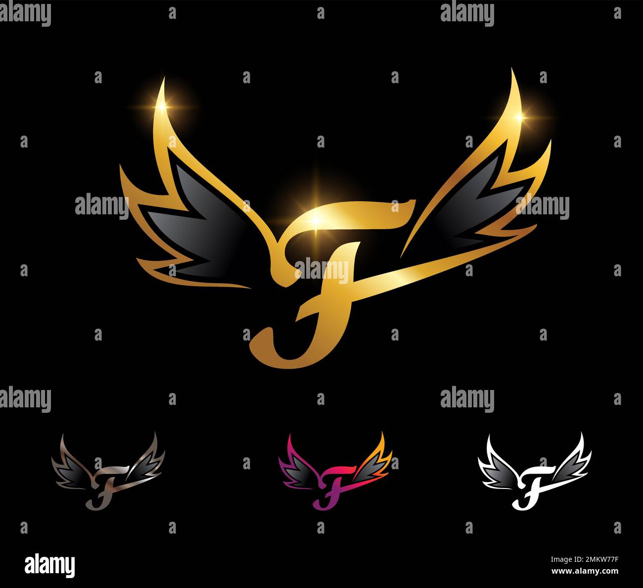 Vector Illustration of Golden Wings Monogram Logo Initial Letter F ...