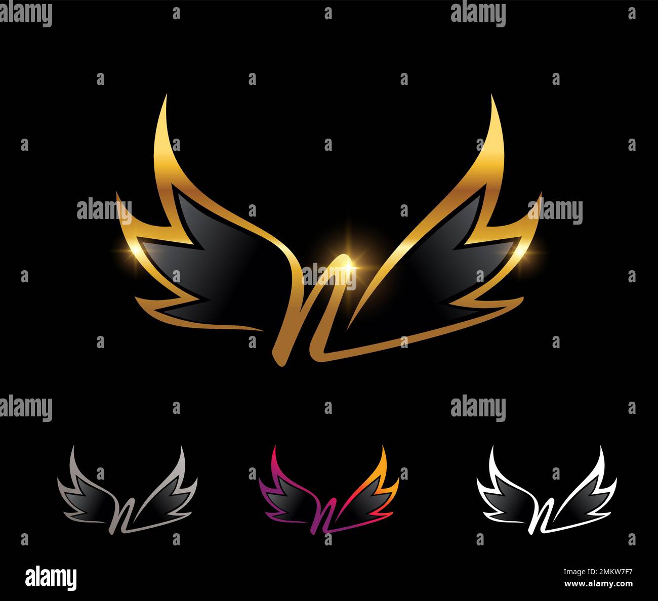 Vector Illustration of Golden Wings Monogram Logo Initial Letter N ...