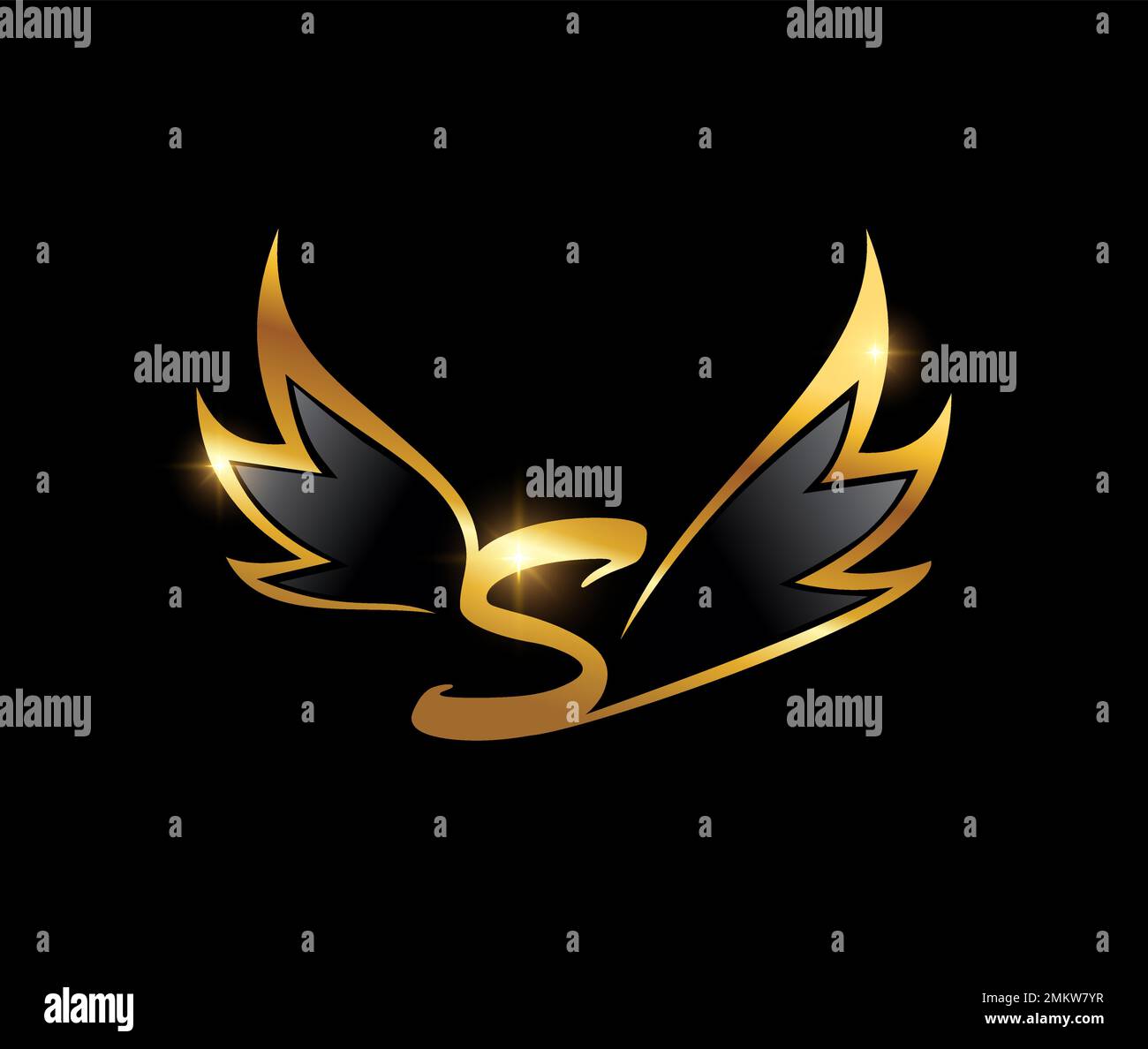 Vector Illustration of Golden Wings Monogram Logo Initial Letter S ...