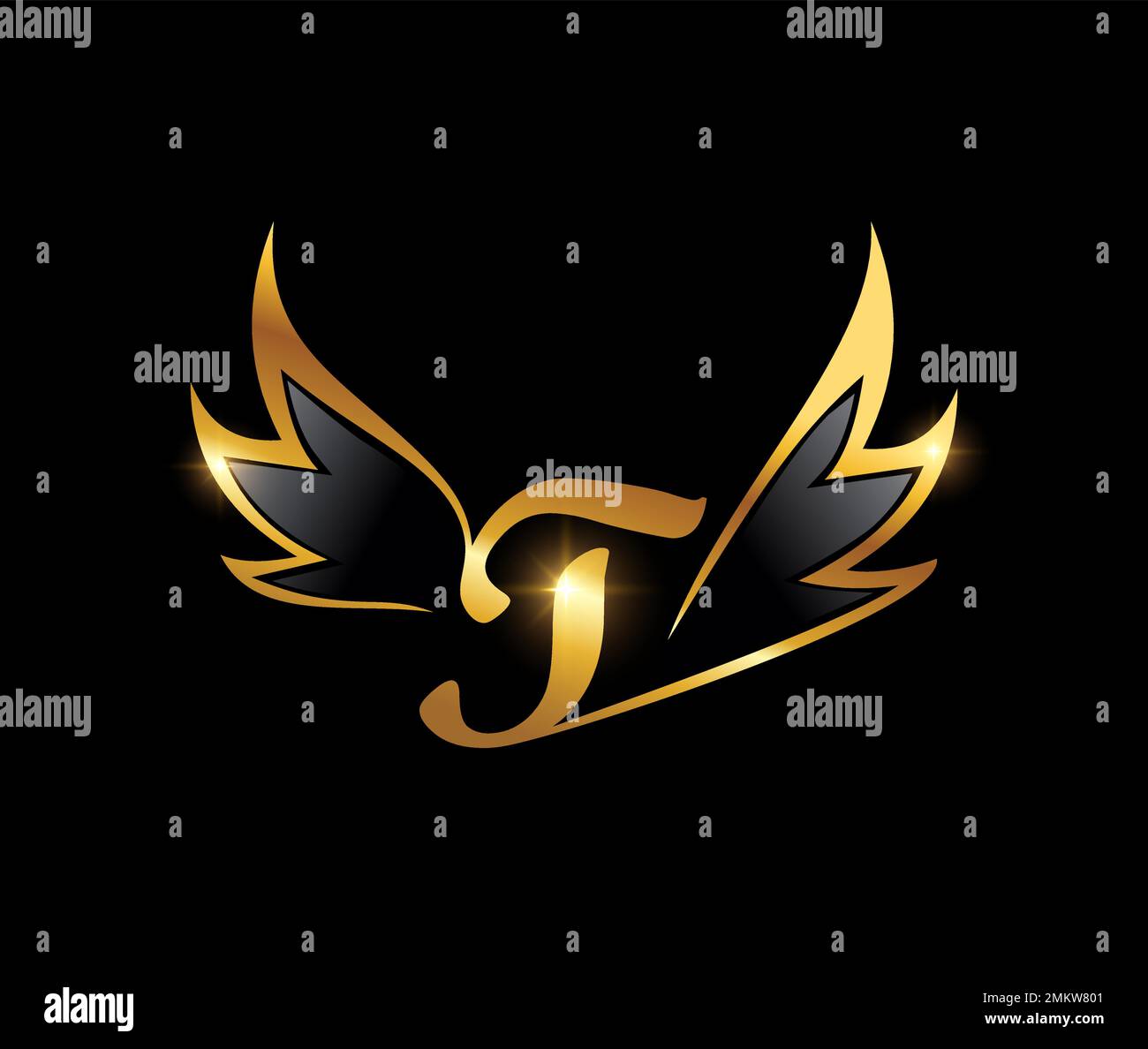 Vector Illustration of Golden Wings Monogram Logo Initial Letter T ...