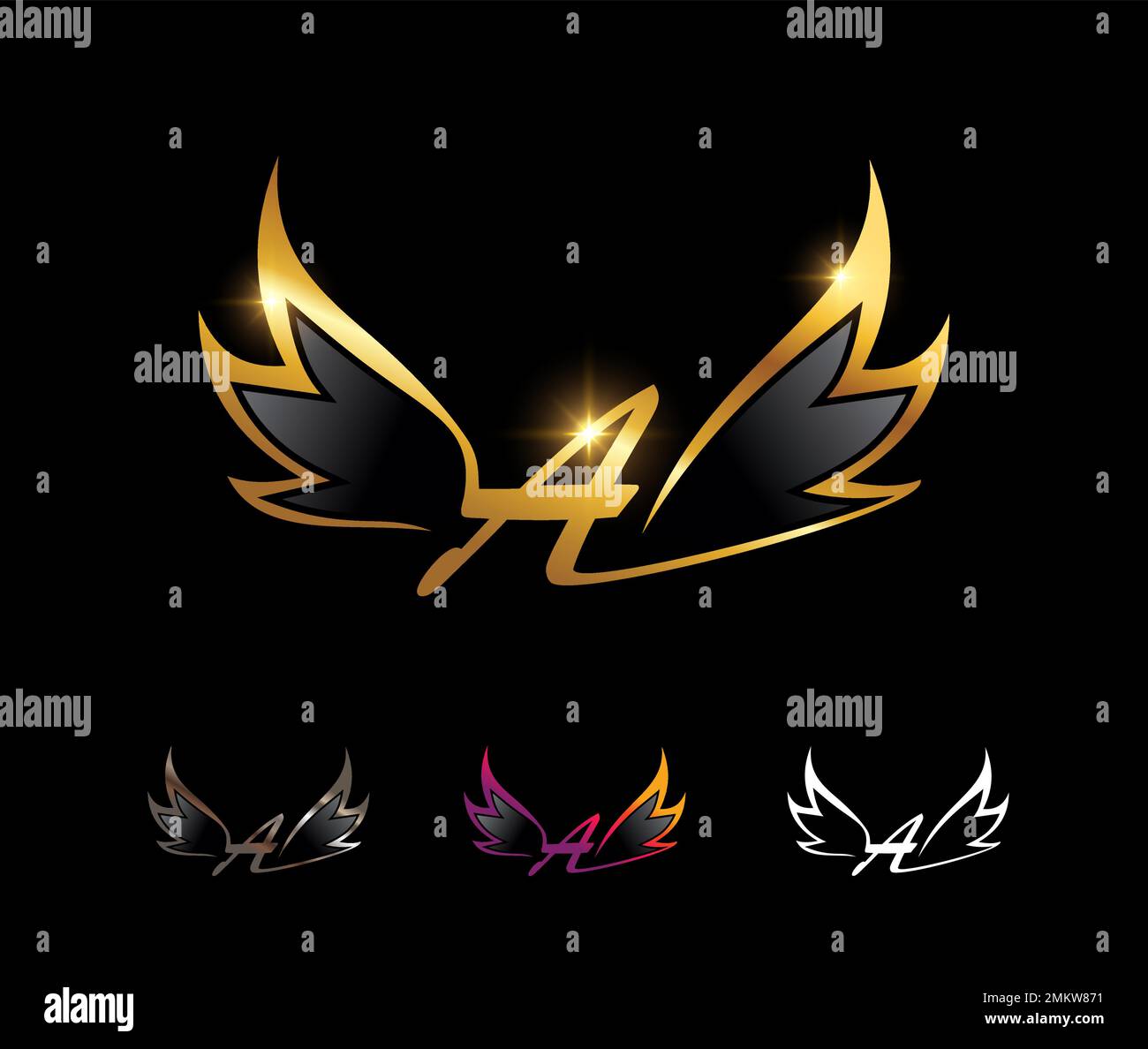 Vector Illustration of Golden Wings Monogram Logo Initial Letter A ...