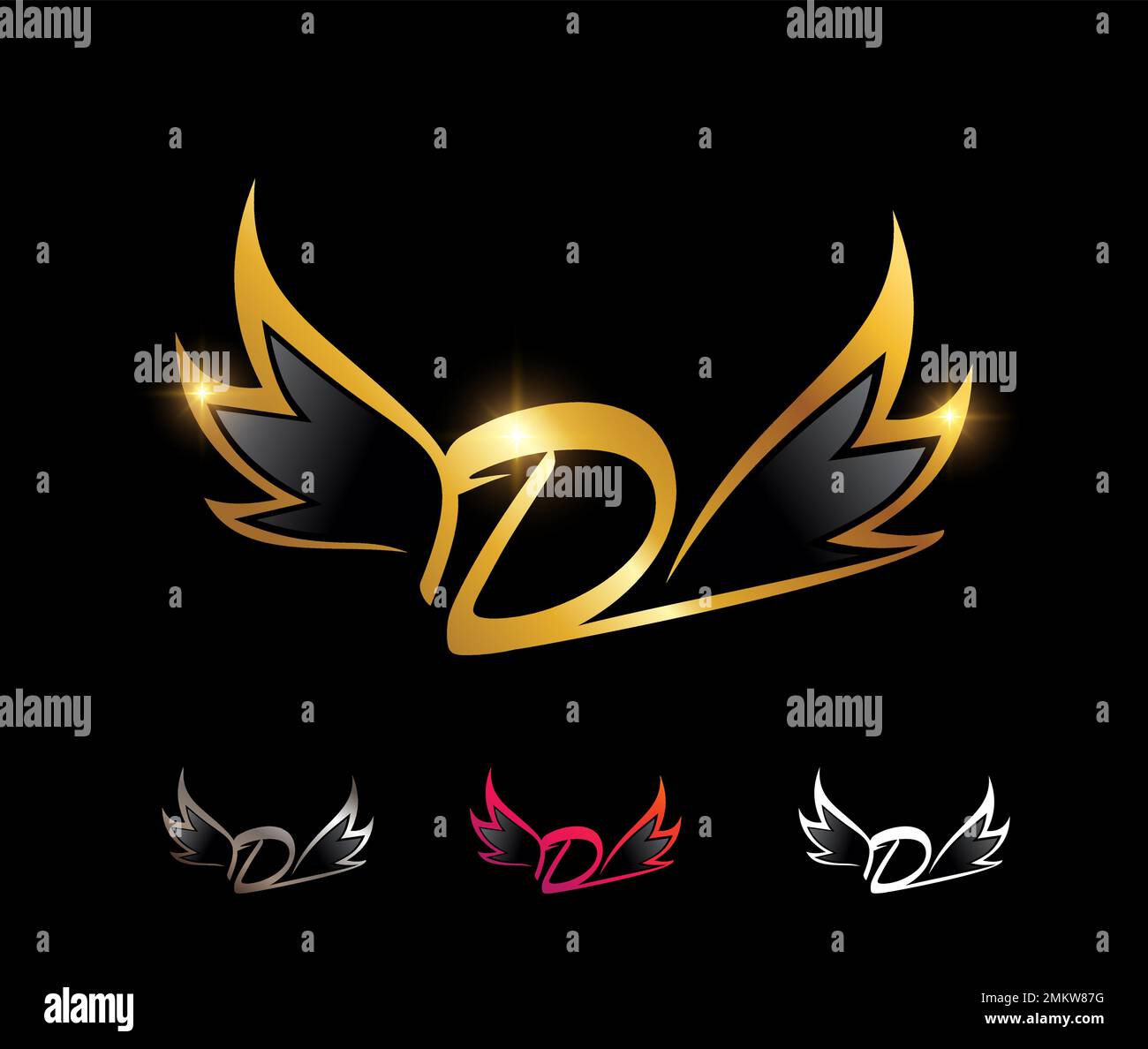 Vector Illustration of Golden Wings Monogram Logo Initial Letter D ...