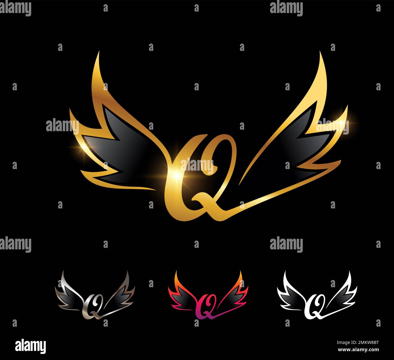 A vector Illustration set of Golden Wings Monogram Logo Initial Letter ...