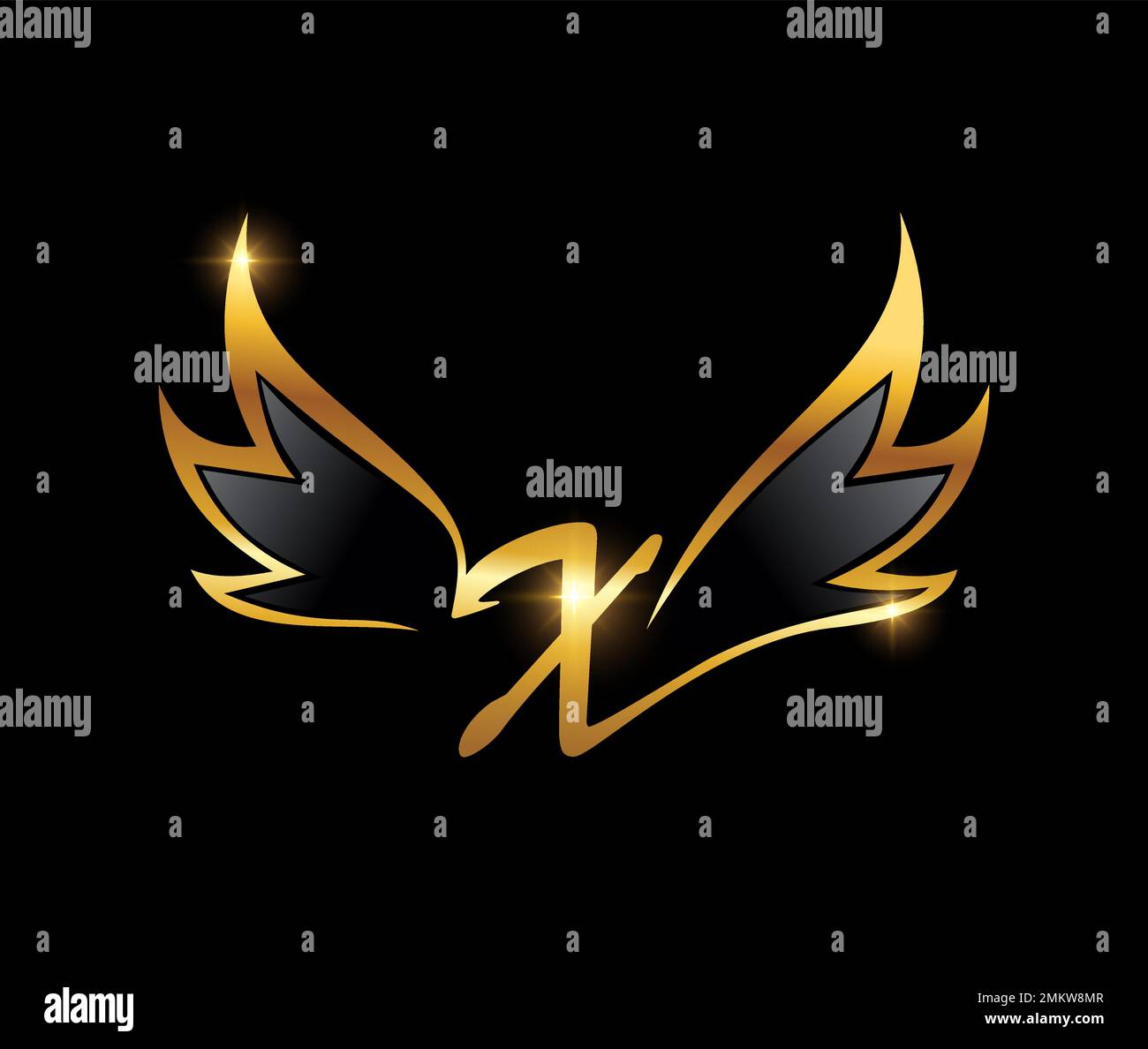Vector Illustration of Golden Wings Monogram Logo Initial Letter X ...