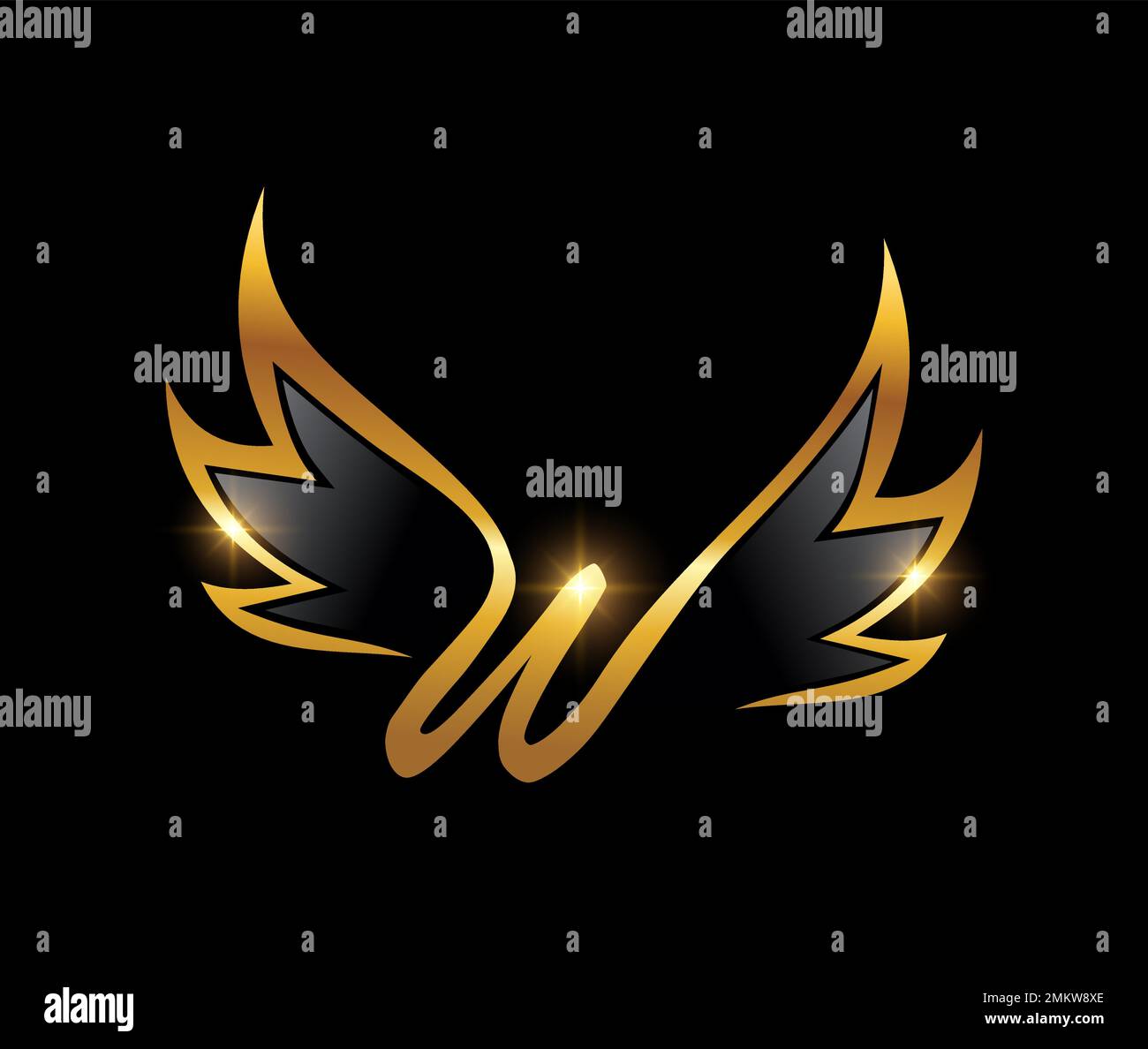 Vector Illustration of Golden Wings Monogram Logo Initial Letter W ...