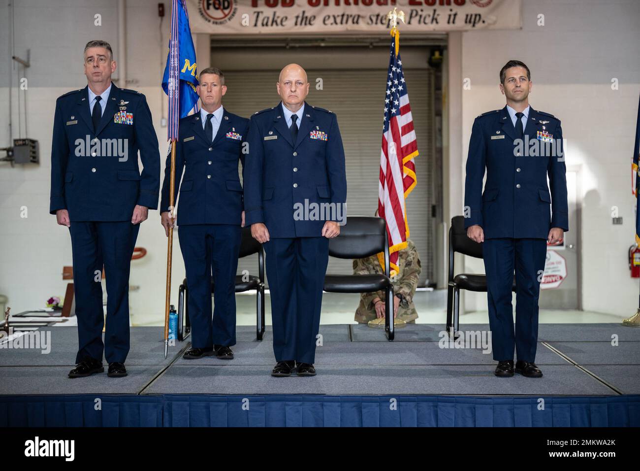 Col. Hans F. Otto, right, assumes command of the 123rd Medical Group during a ceremony at the Kentucky Air National Guard Base in Louisville, Ky., Sept. 11, 2022. Otto is replacing Col. Michael A. Cooper, second from right, who has led the group since 2014 and is retiring. Stock Photo