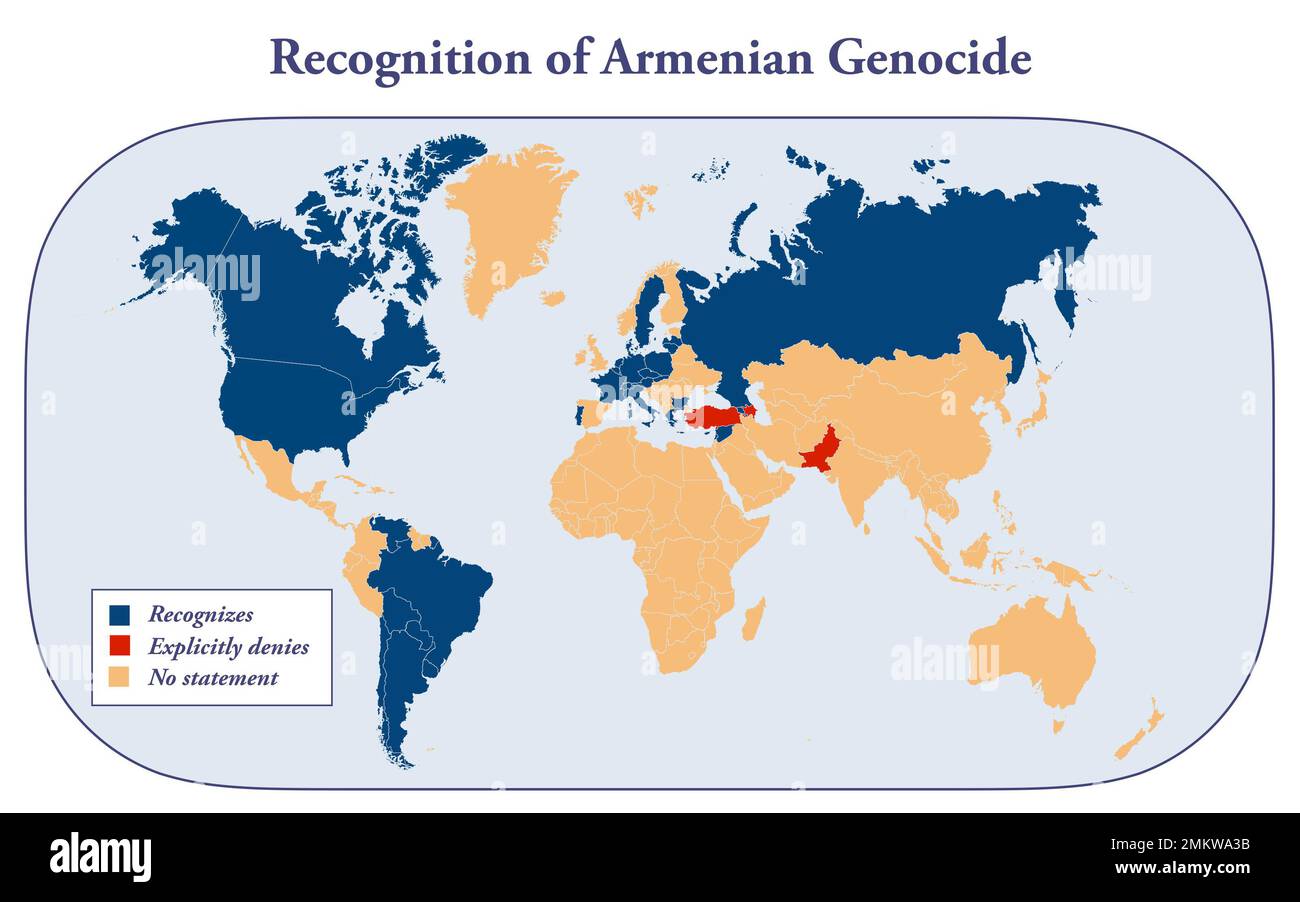 Map with the recognition of the Armenian Genocide from the different countries of the world Stock Photo