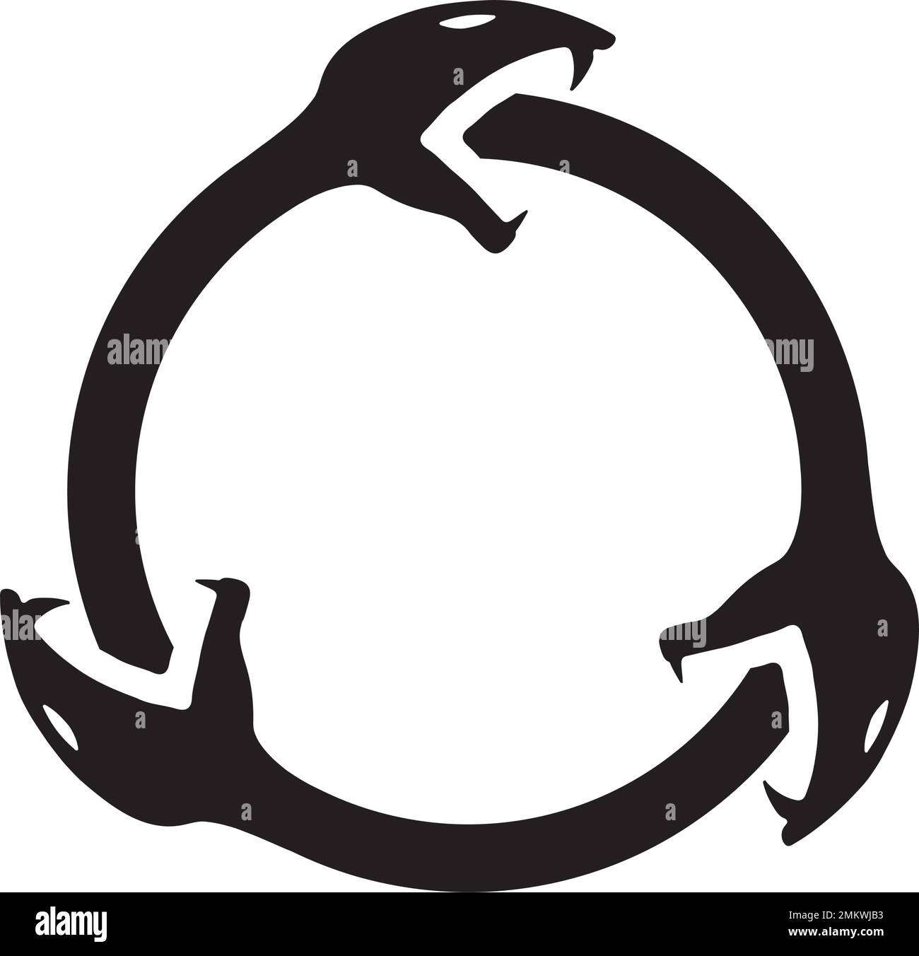 Ouroboros Circle of Three Black Snakes - Tattoo Concept Stock Vector
