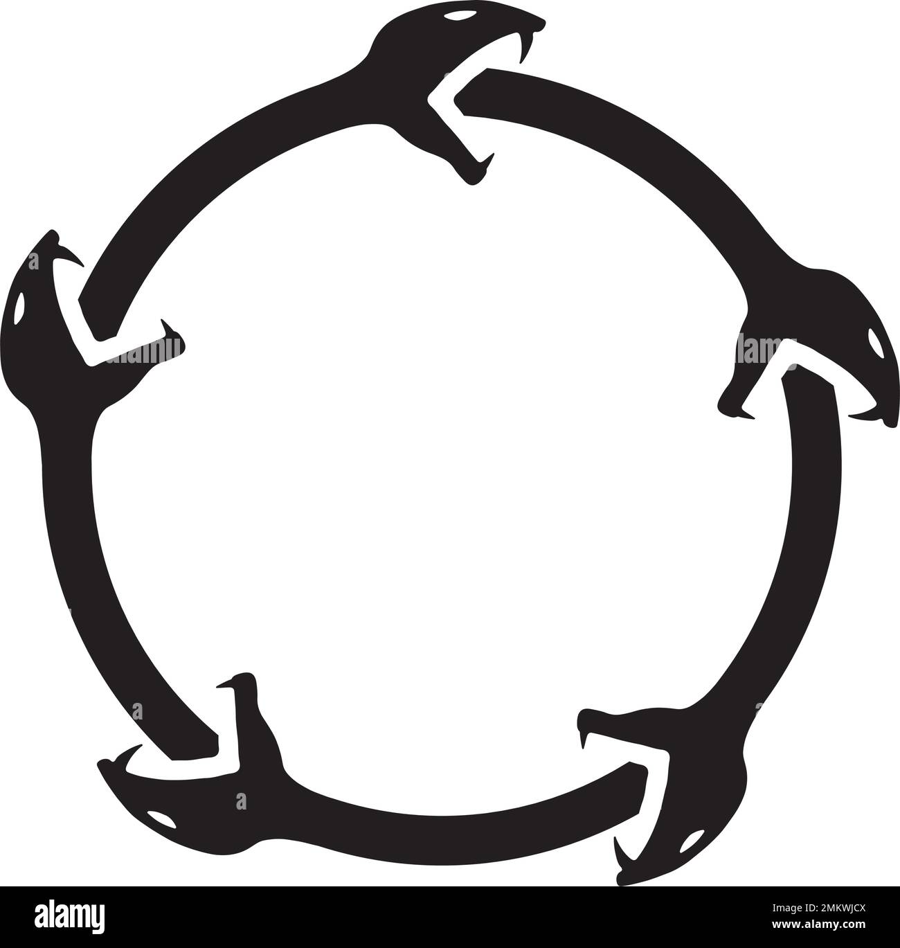 Ouroboros Circle of Five Black Snakes - Tattoo Concept Stock Vector