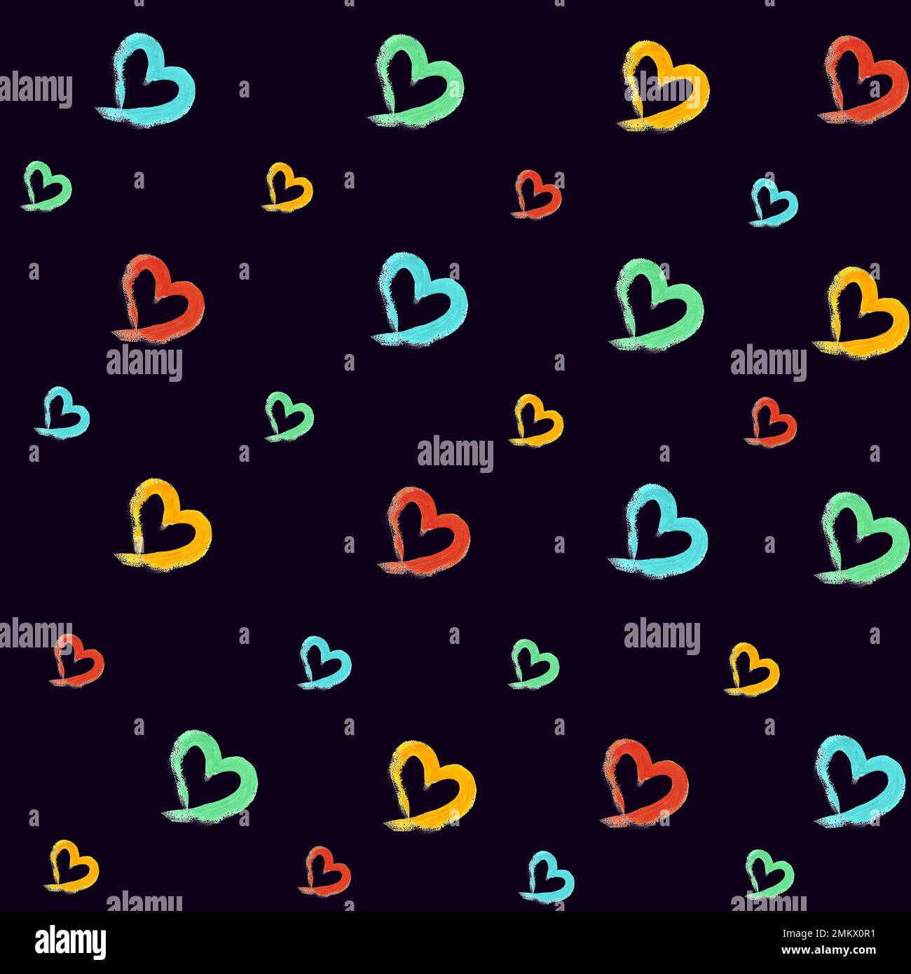 Seamless Heart Pattern On Dark Background. Hand Drawn Illustration ...
