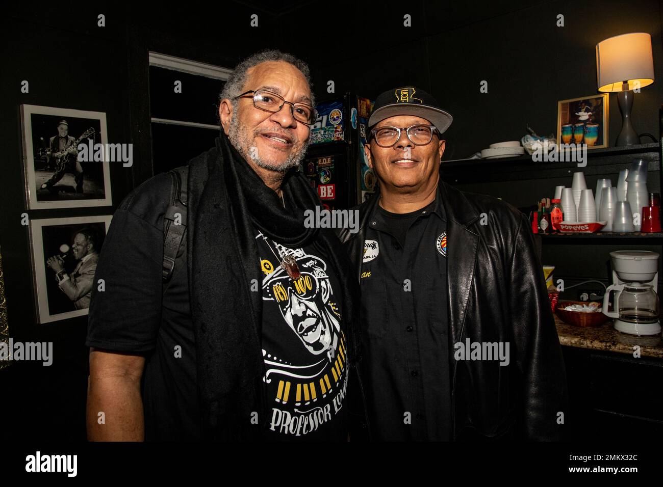 George Porter Jr., left, and Ivan Neville pose at The Professor Longhair  100th Birthday Tribute Concert at Tipitina's on Wednesday, Dec. 19, 2018,  in New Orleans. (Photo by Amy Harris/Invision/AP Stock Photo -