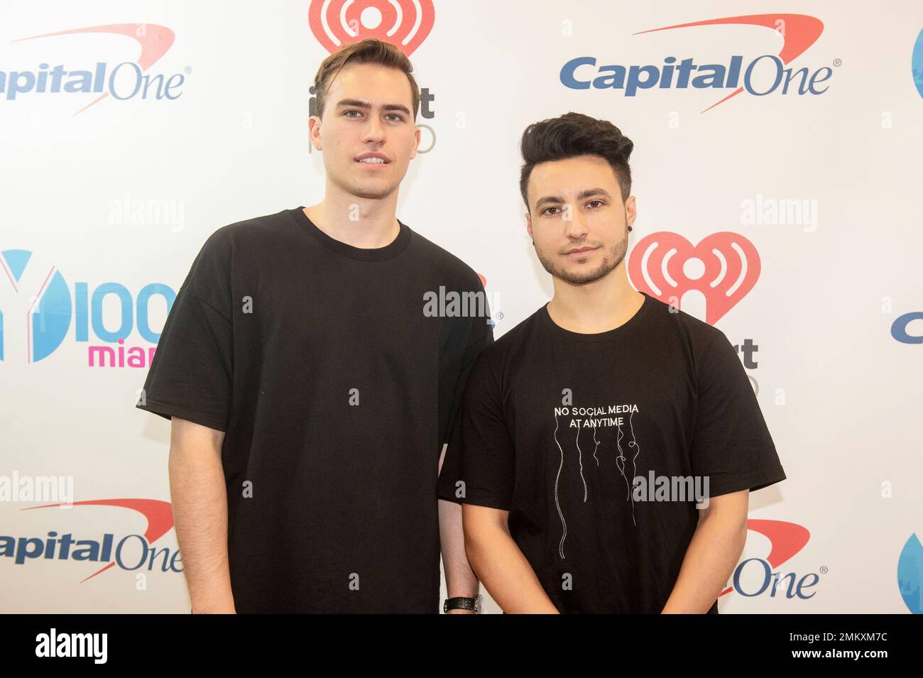 Andrew Fedyk, left, and Joe Depace of Loud Luxury pose at Y100's Jingle Ball at BB&T Center on Sunday, Dec. 16, 2018, in Sunrise, Fla. (Photo by Amy Harris/Invision/AP) Stock Photo