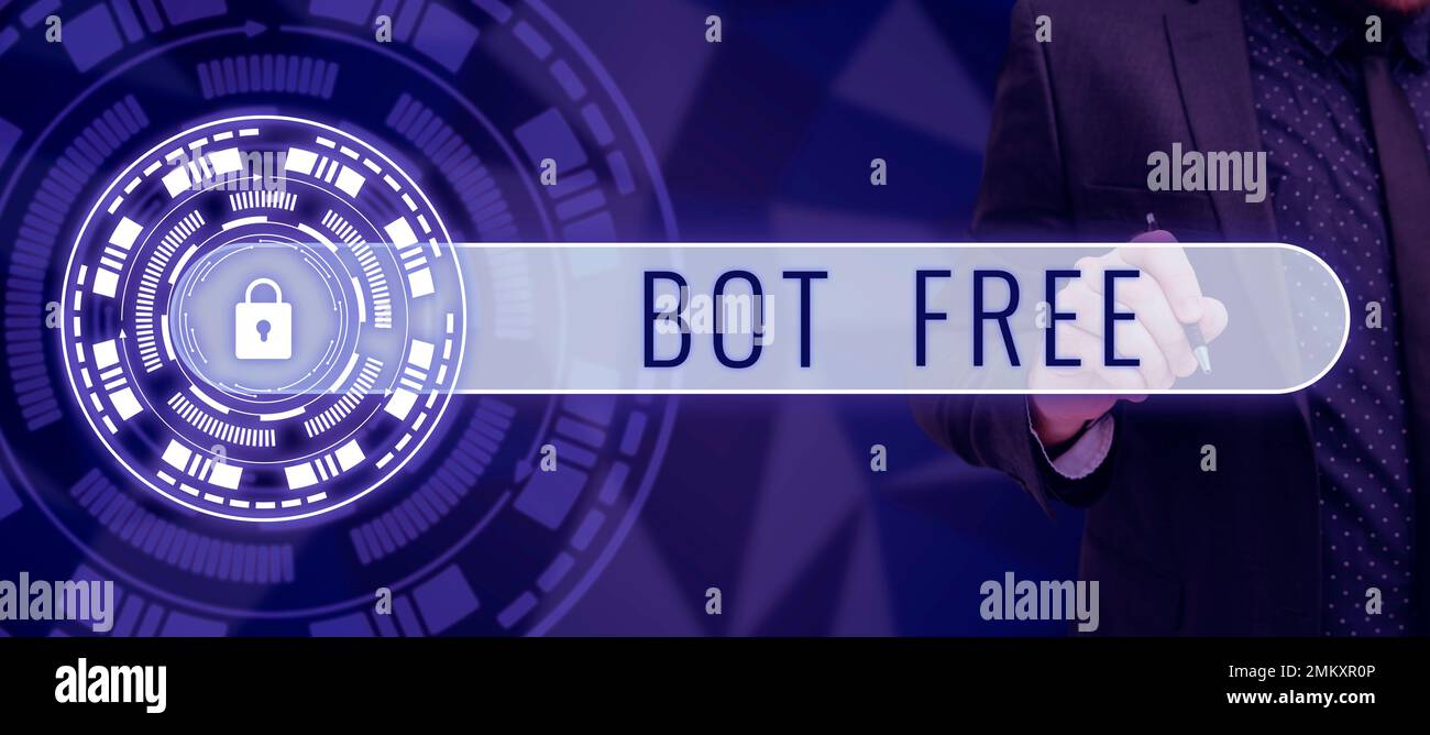 Conceptual display Bot Free. Concept meaning a computer program that works automatically Internet robots Stock Photo