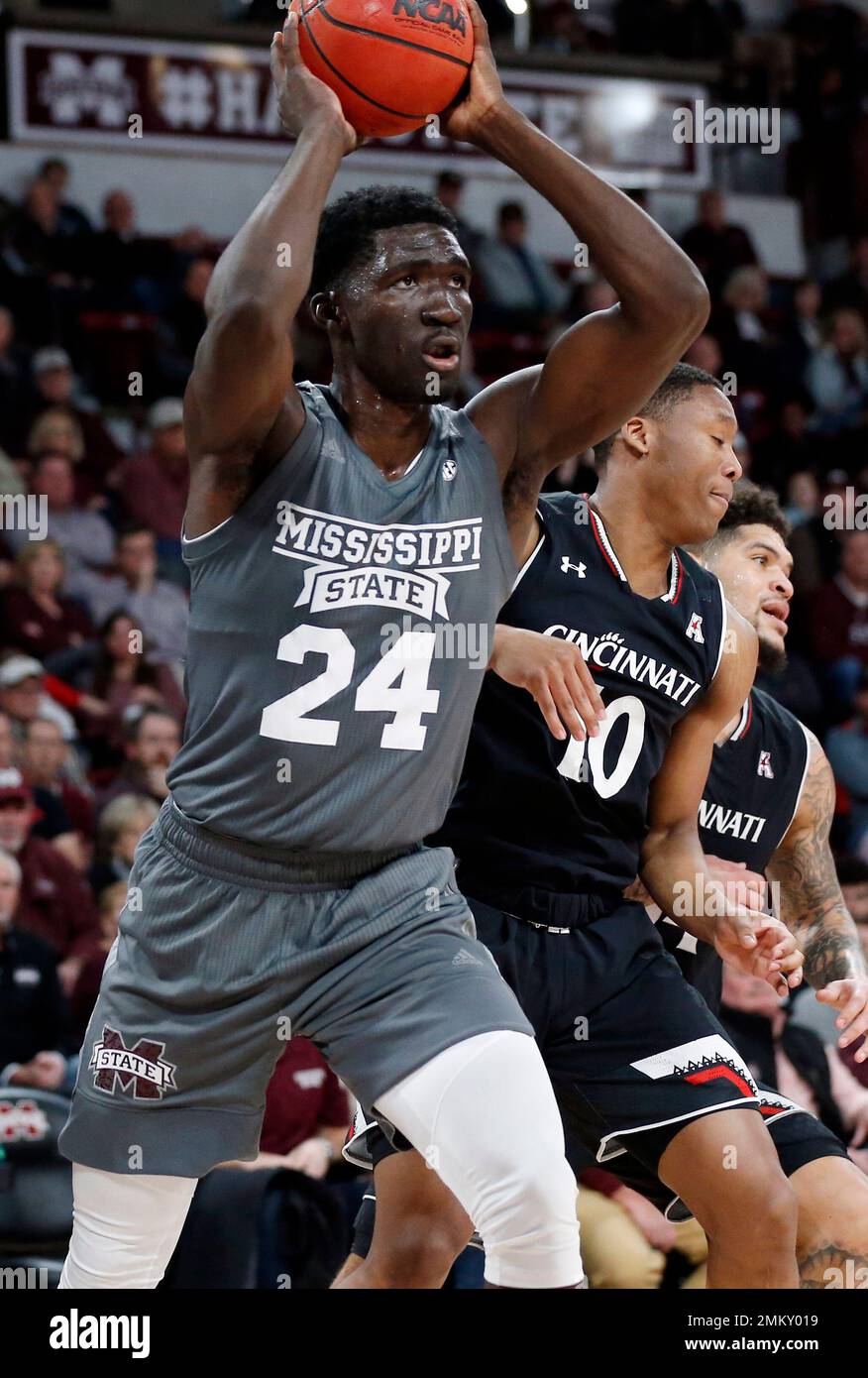 Mississippi State forward Abdul Ado (24) prepares to pass the ball  downcourt against Cincinnati during the second half of an NCAA college  basketball game in Starkville, Miss., Saturday, Dec.15, 2018. (AP  Photo/Rogelio