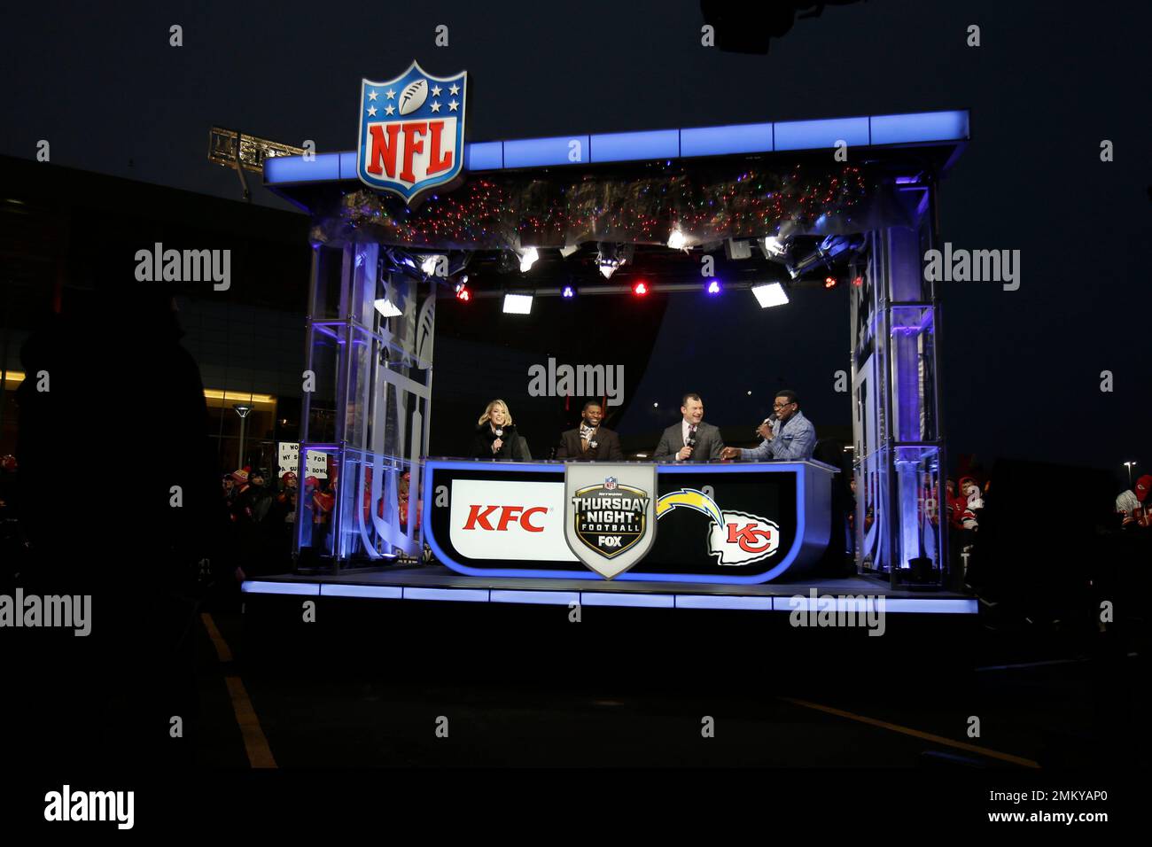Commentators from left Colleen Wolfe, LaDanian Tomlinson, Joe Hayden Thomas and Mike Irvin work
