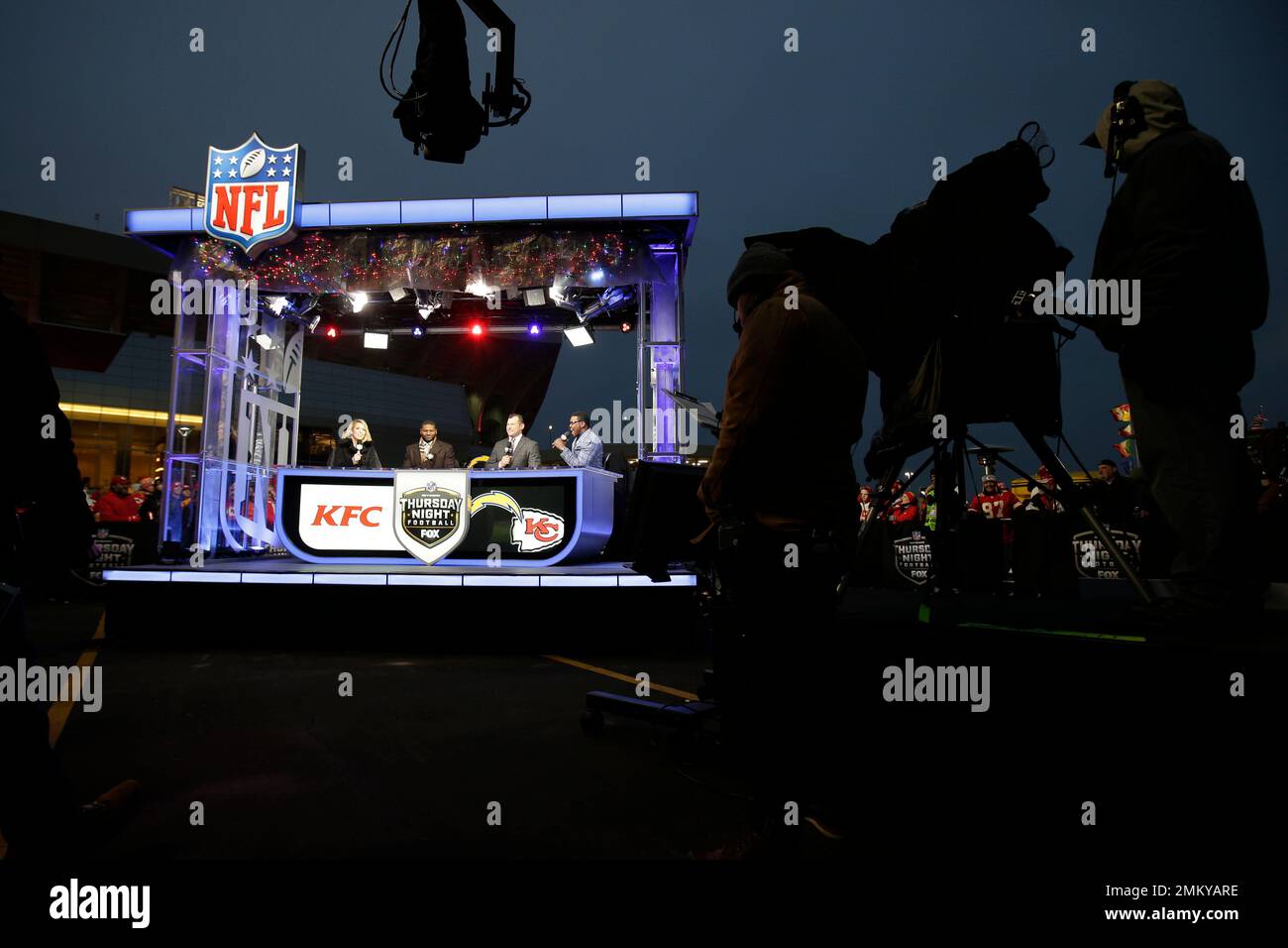 Commentators from left Colleen Wolfe, LaDanian Tomlinson, Joe Hayden Thomas and Mike Irvin work