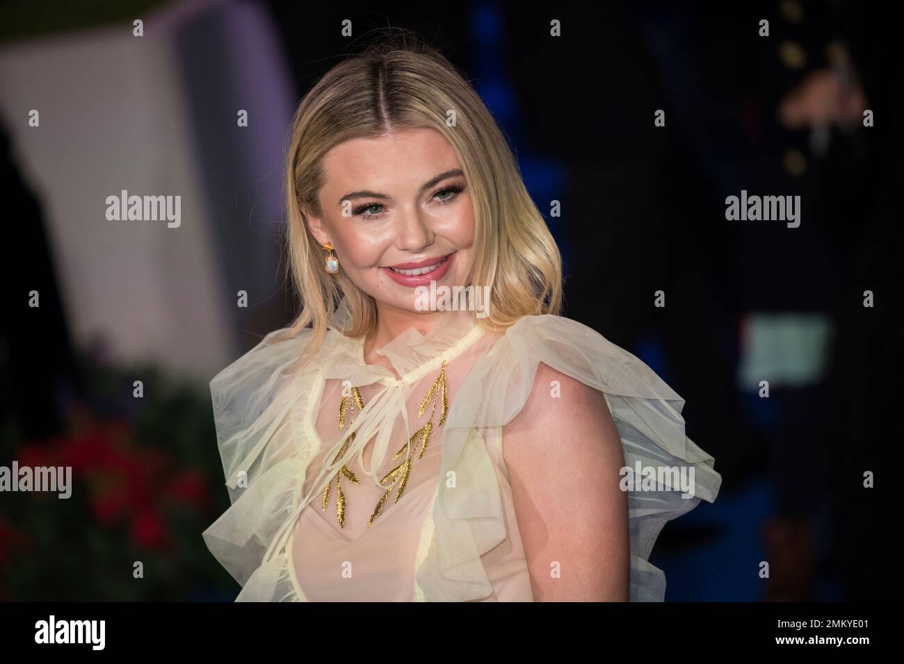 Georgia Toffolo poses for photographers upon arrival at the 'Mary