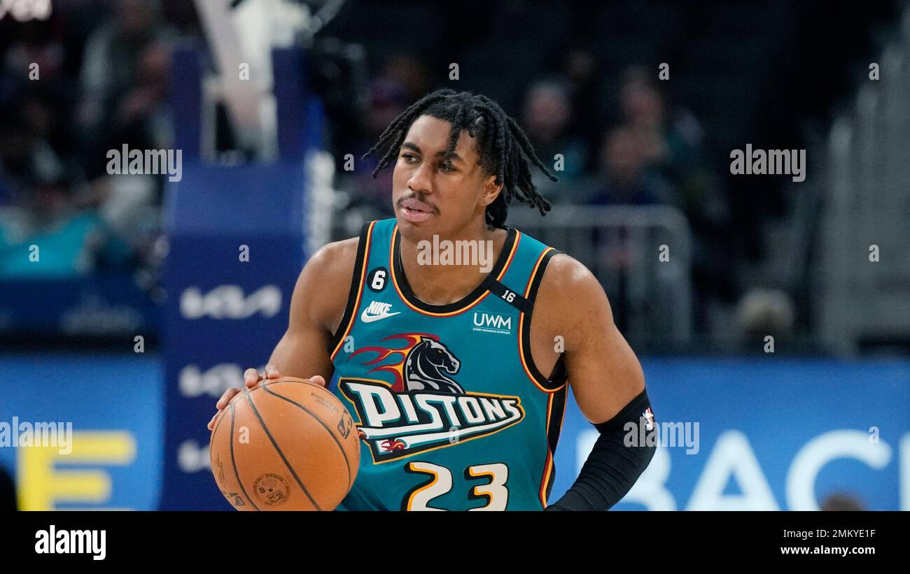 Detroit Pistons guard Jaden Ivey plays during the second half of an NBA basketball game