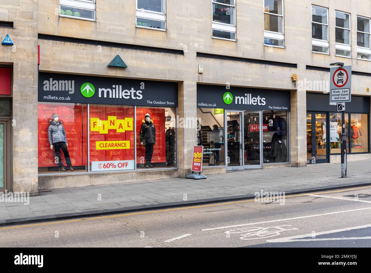 Final clearance sale at Millets Outdoor Retailer, Bath City centre, Somerset, England, UK Stock Photo