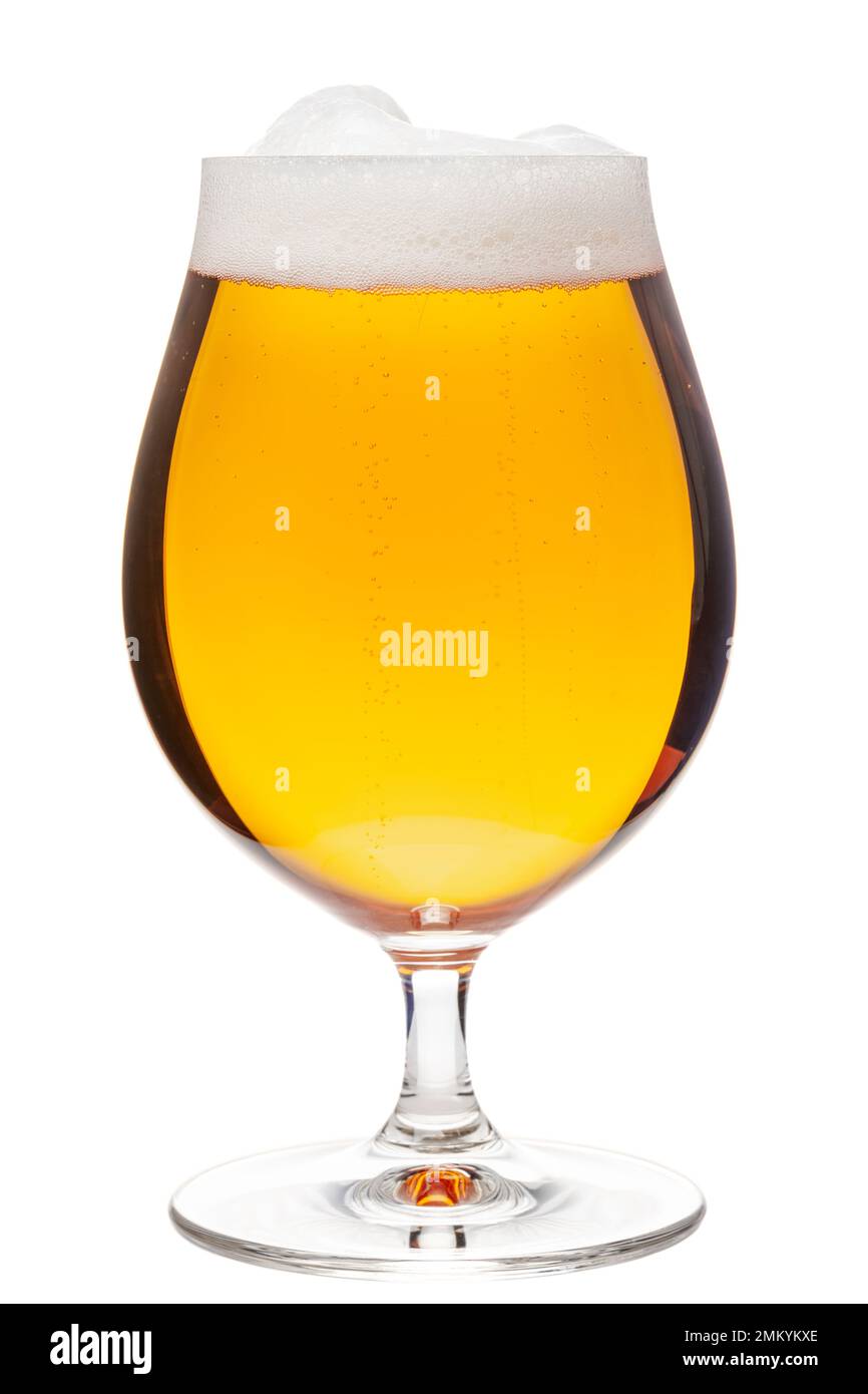 Full snifter glass of lager of pilsner beer isolated on a white background Stock Photo